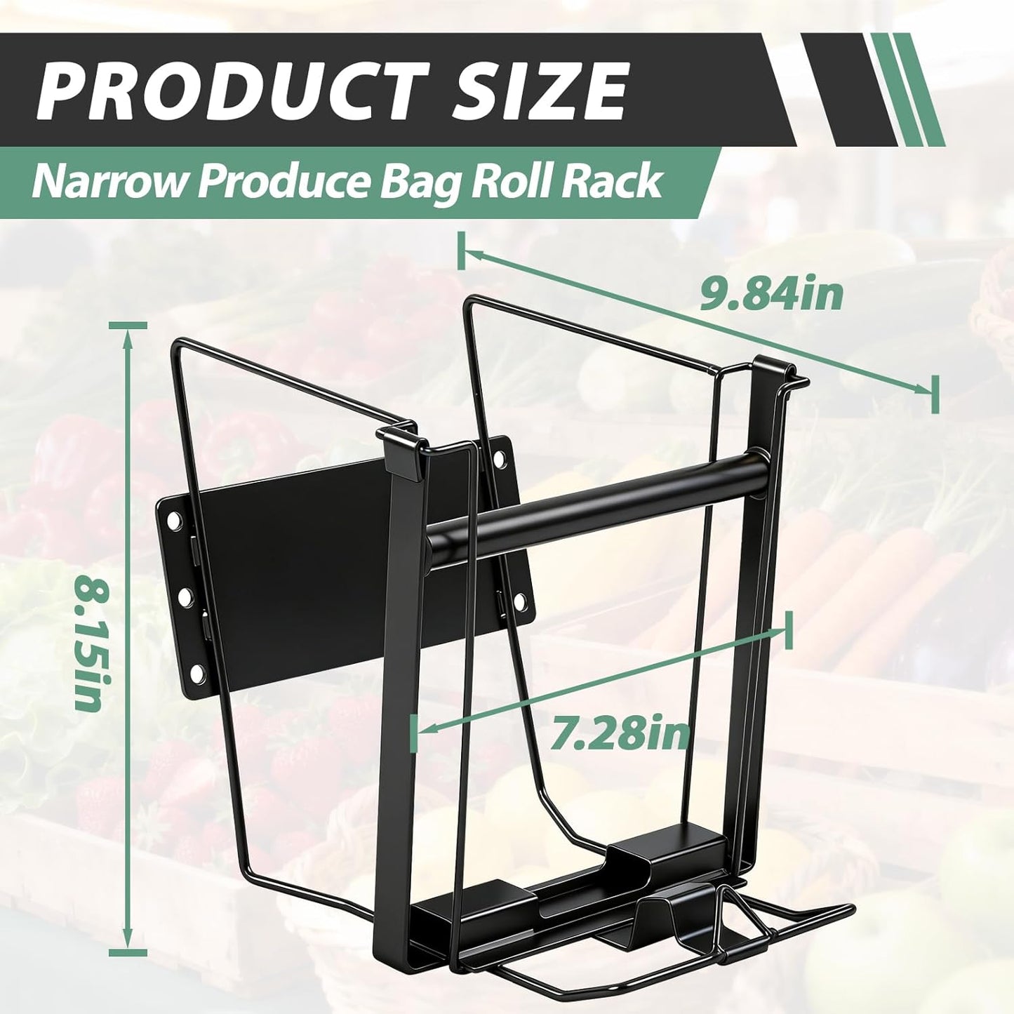 Moxweyeni Narrow Produce Roll Rack for Plastic Bags Holder Organizer 7 x 10 x 8 Inches Wall-Mountable Dispenser Rack with Removable Rod for Kitchen, Supermarket, Grocery And Store