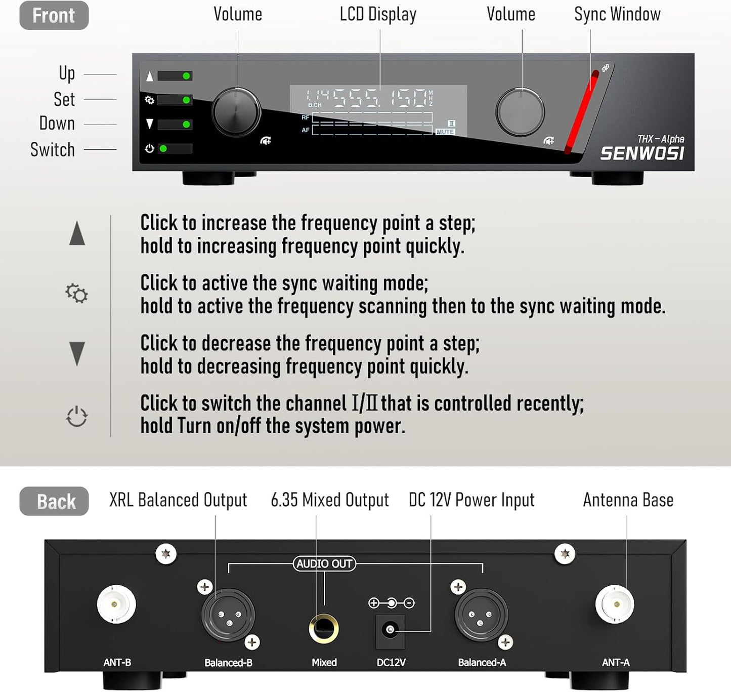 Dual Channel UHF Metal Wireless Mic System with Two Wireless Handheld Dynamic Microphones, 2100 Adjustable Freq