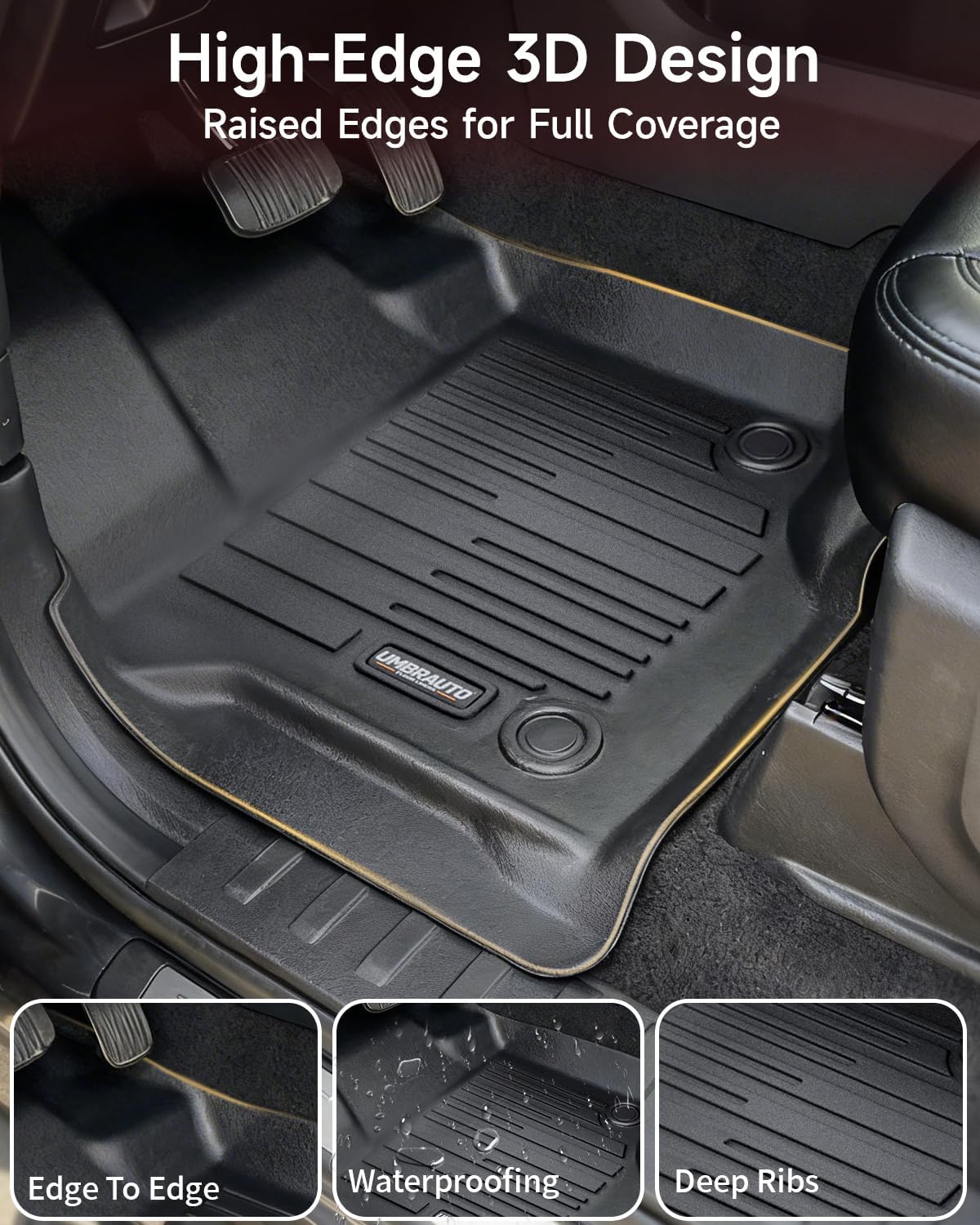 Umbrauto Custom Fit Floor Mats for Ford F150 SuperCab (Extended Cab) 2015-2025 2026 (Not for SuperCrew Cab), All Weather TPE Automotive Pickup Truck Liners for Front & Rear Row F150| 2015-26| SuperCab| Front&Rear Row