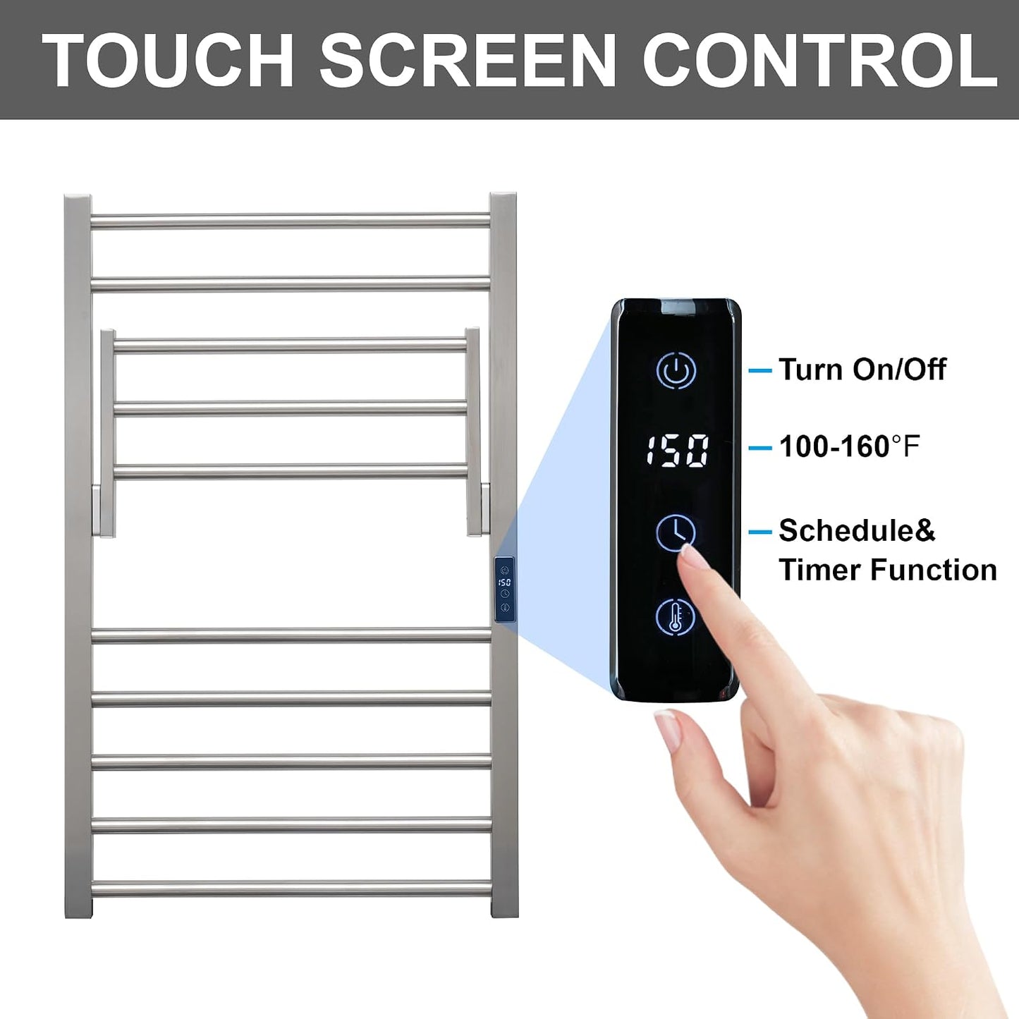 Heated Towel Warmer Rack Electric Bathroom with Voice Control Alexa & Google Home,TUYA Wall-Mounted,Stainless Steel,31.5x19.69x11.61in,Foldable Storage,Plug-in,Brushed,10 Bars 10 Bar Brushed With Wifi & Shelf