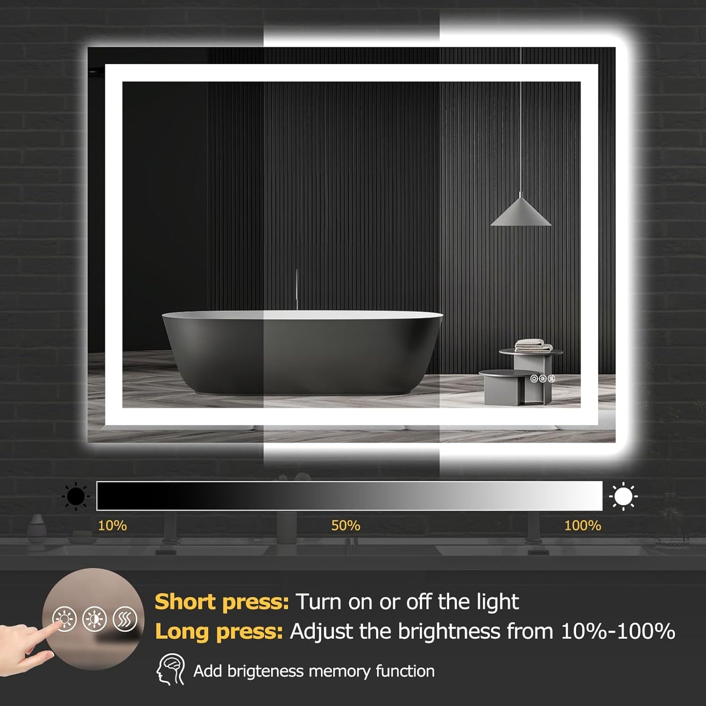 LED Bathroom Mirror with Lights 48'x 36' Wall Vanity LED Mirror Stepless Dimmable,Double Front and Backlight