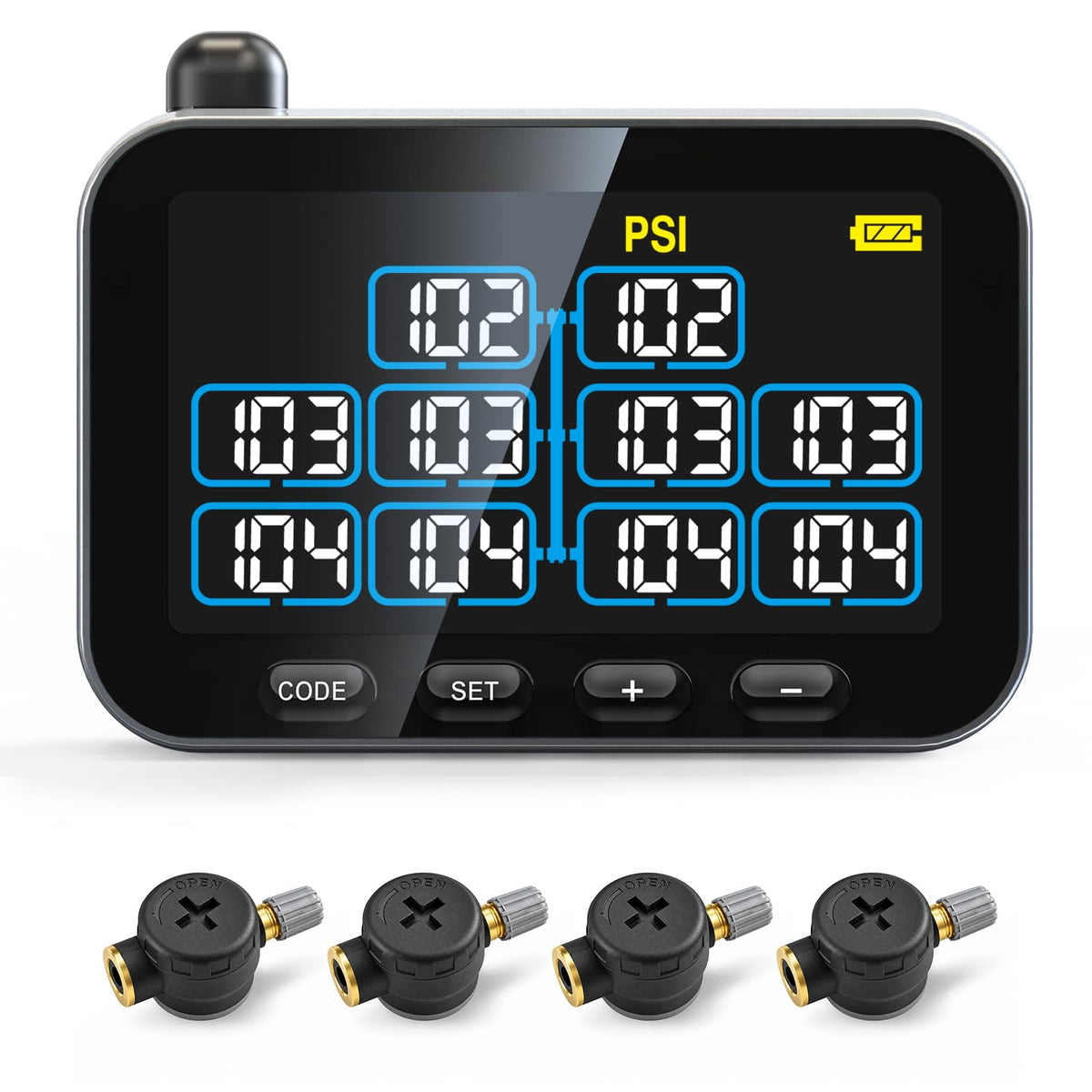 GUTA RV Tire Pressure Monitoring System, 4 Flow-Thru Sensors TPMS, GT30