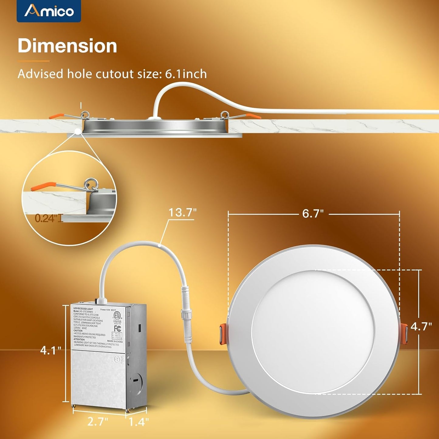 24 Pack 6 Inch 5CCT LED Recessed Ceiling Light with Night Light, 2700K/3000K/3500K/4000K/5000K Selectable Ultra-Thin Recessed Lighting, 12W=110W,