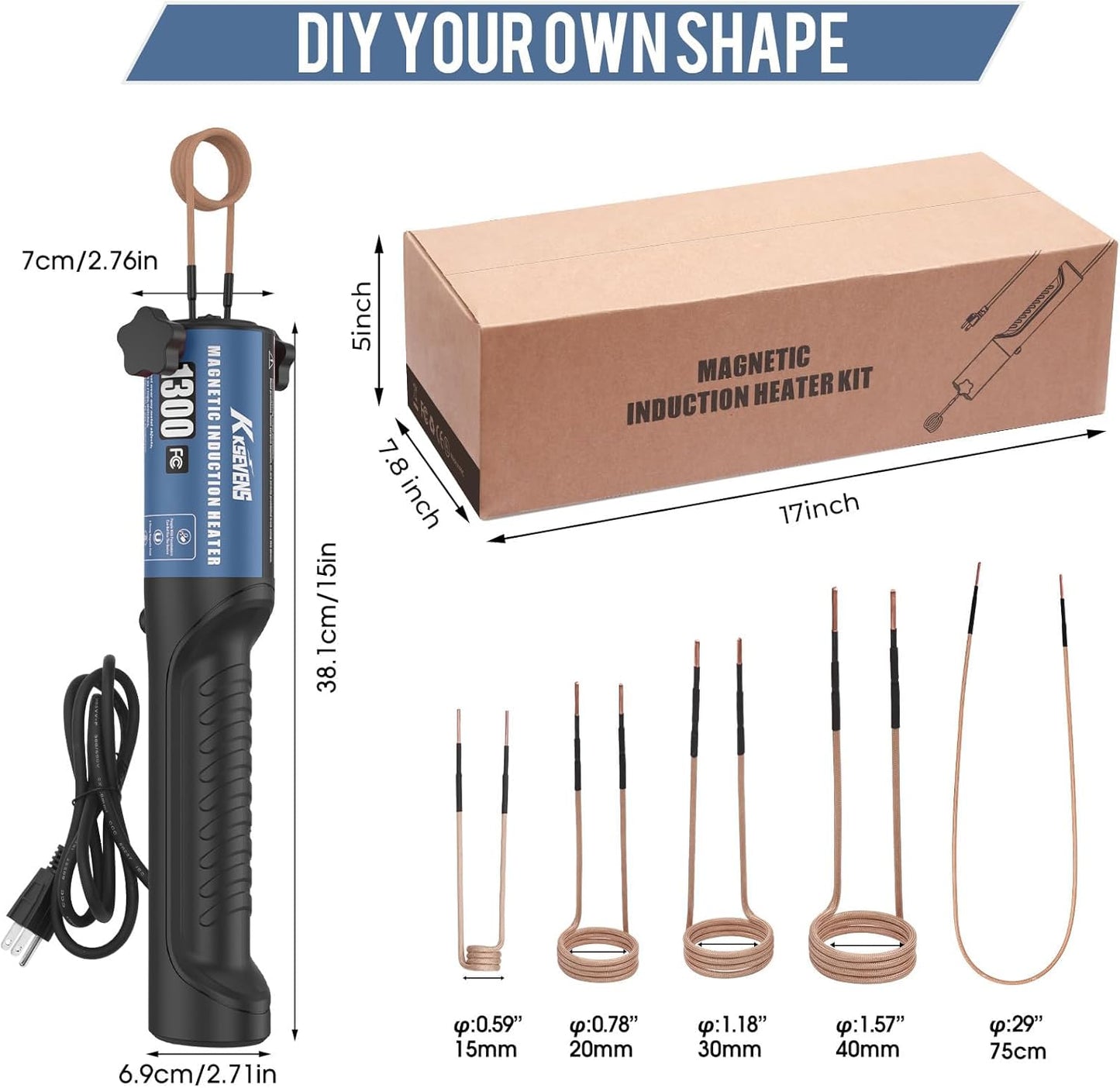 Induction Heater 1300W 110V Bolt Removal,Magnetic Induction Heater Tool with 5 Coils for Rusty Screw Removing,Deep Blue