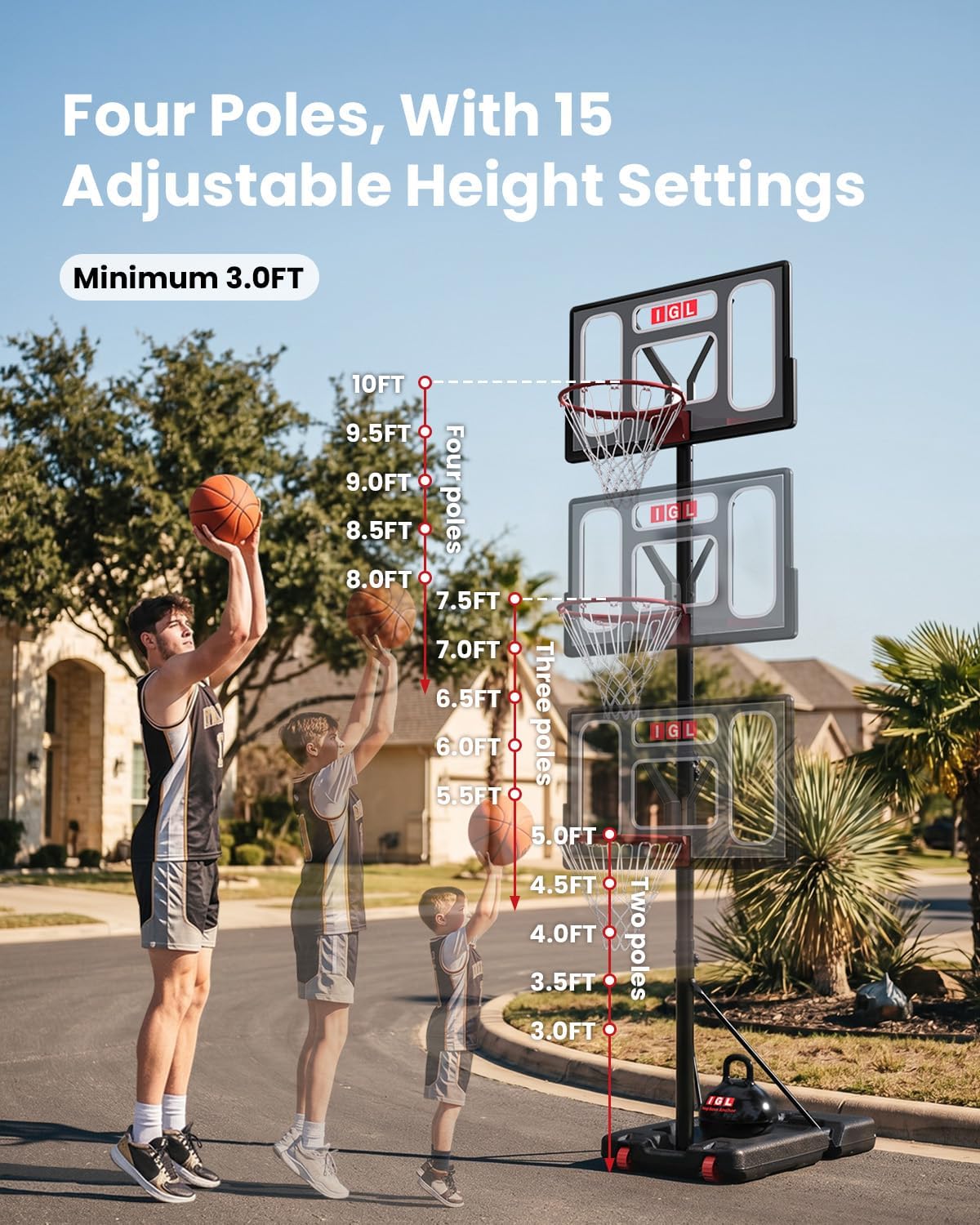 IGL Basketball Hoop Outdoor, 40" Portable & Adjustable Basketball Goal