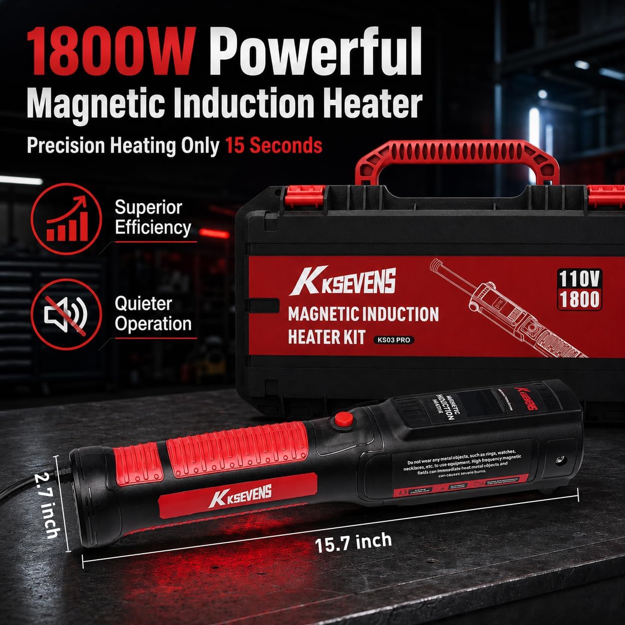 Induction Heater 1800W, Magnetic Handheld Tool with 12 Coils & Toolbox for Automotive Repair, Rusty Bolt & Screw Removal,Black