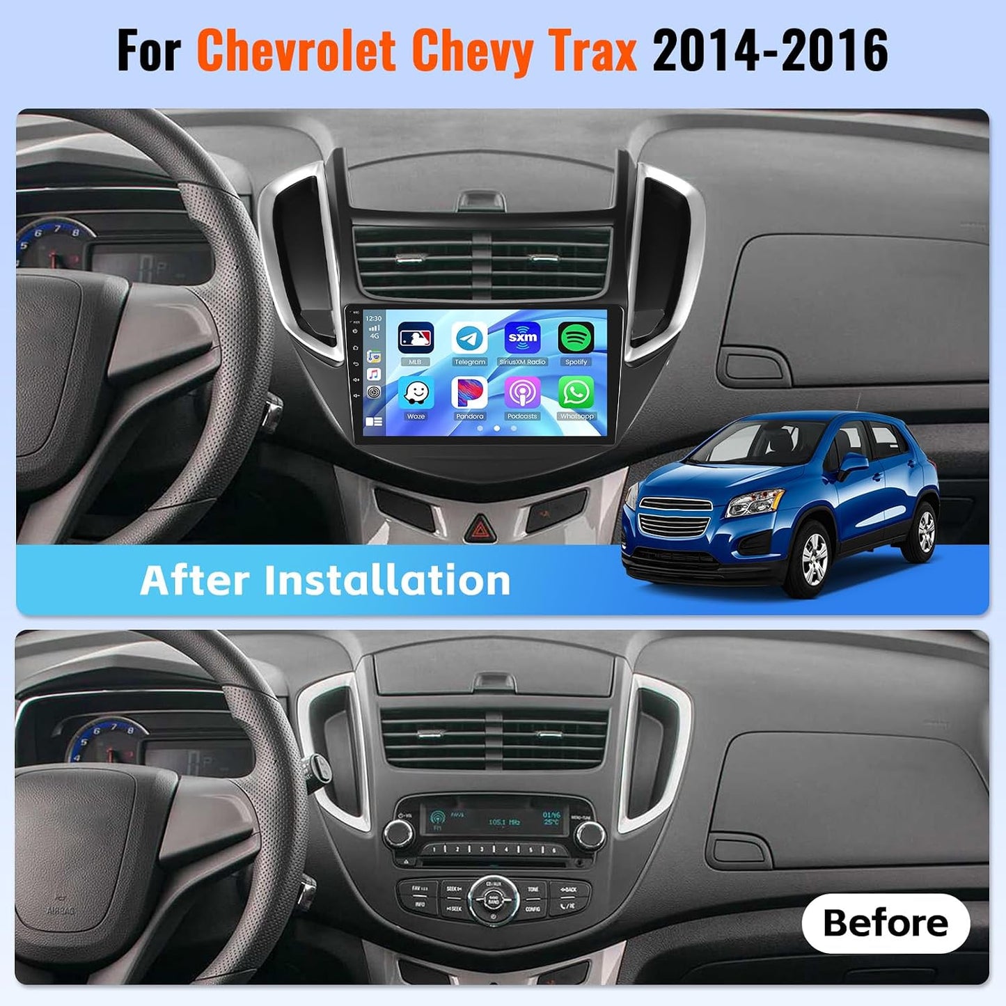 2+64GB Realdio Android 15 Car Stereo for Chevrolet Chevy Trax 2014 2015 2016 CarPlay Android Auto, 9" Touchscreen Car Radio for Chevy Trax with GPS WiFi Bluetooth FM/RDS EQ 26UI Backup Camera