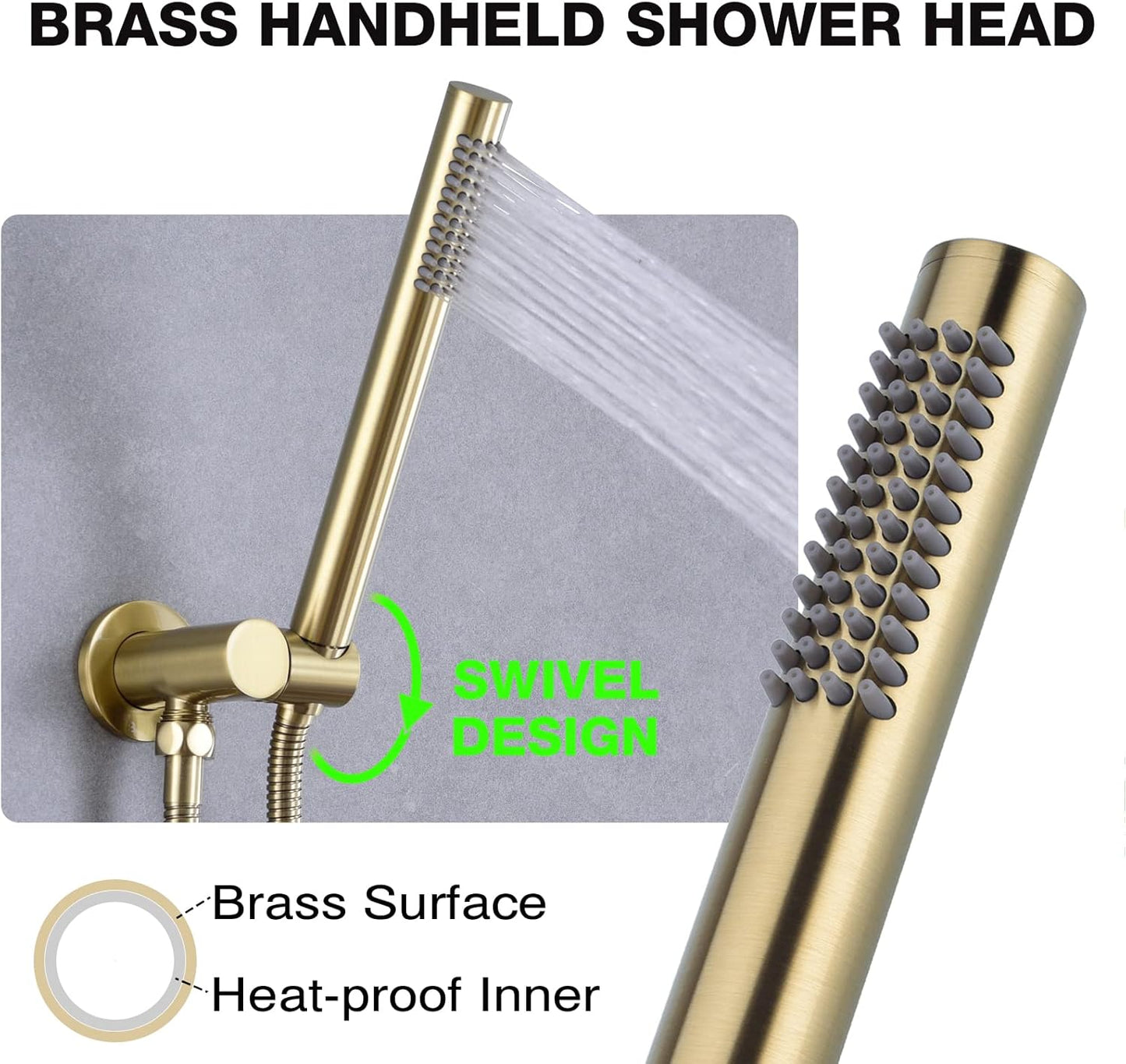 TRUSTMI Rainfall Shower System, Pressure Balanced Shower Set, 12 Inch Shower Trim Kit, Wall Brass Rough-In Valve Included, Brushed Gold (Brushed Gold)