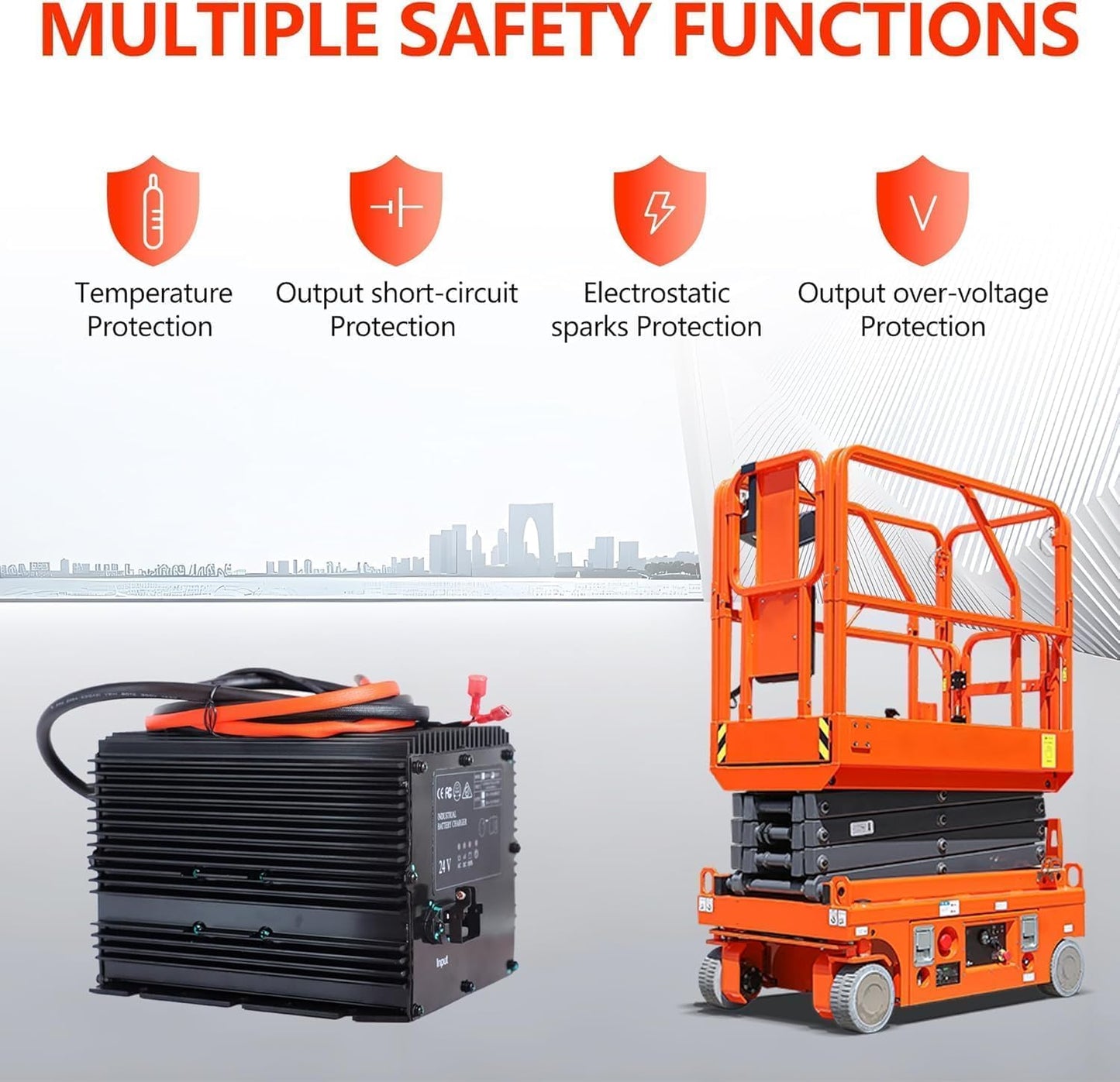 HB600-24B, 24V 19A Scissor Lift Battery Charger, Compatible with Genie/Skyjack/JLG Scissor Lifts, Replaces 161827/96211/128537/105739GT Black 24V 19A