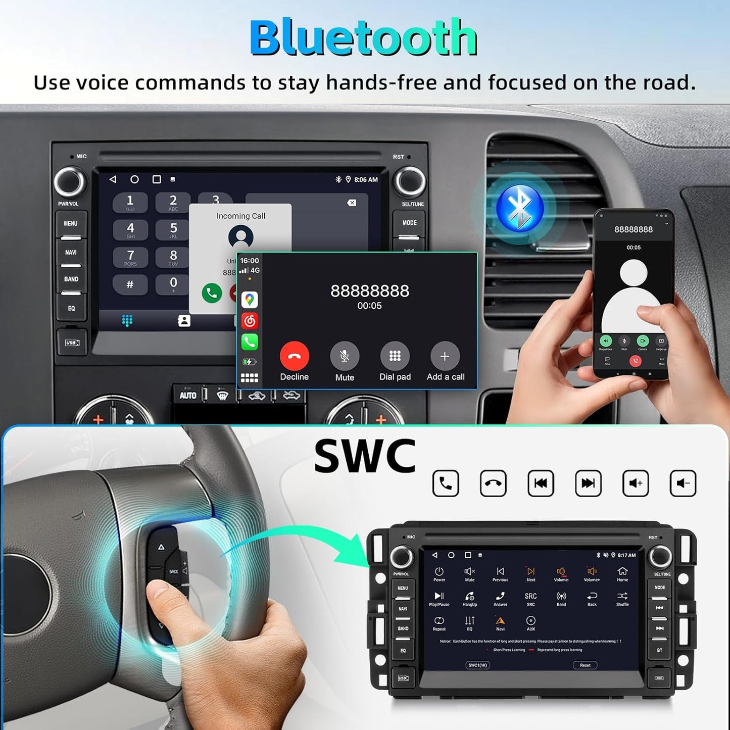 Car Stereo Radio for Chevy Silverado 2007-2013 GMC Sierra Yukon Buick,Android 15 Silverado Radio Replacement with CarPlay Android Auto Backup Camera