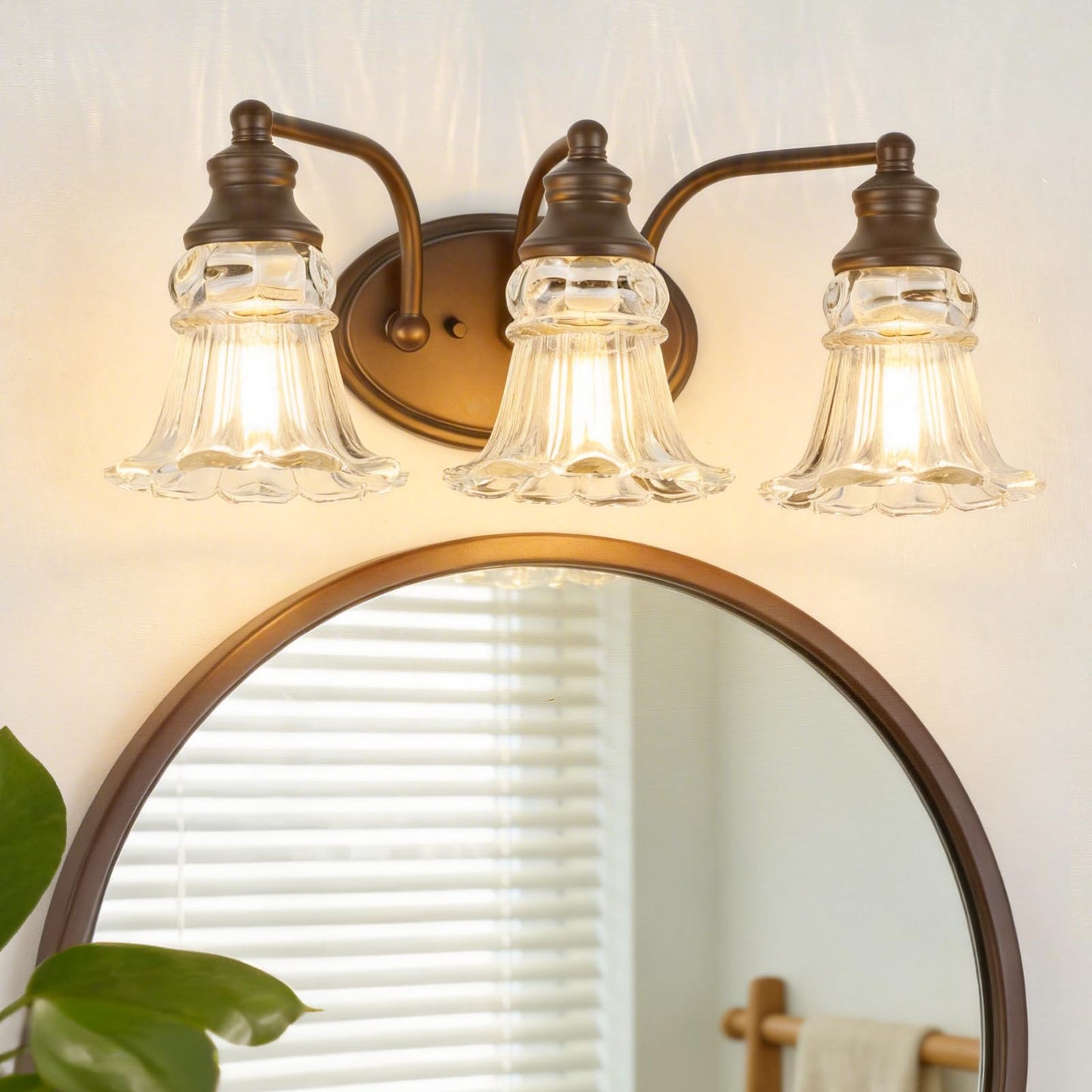 3-Light Bathroom Light Fixtures Over Mirror, Vintage Vanity Lights with Clear Floral Glass Shades, Oil Rubbed Bronze Oil-Rubbed Bronze 3-Light