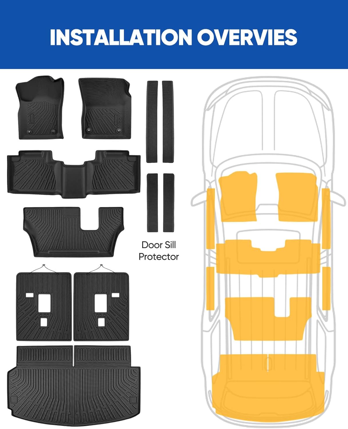 Floor Mats For Dodge Durango 2016-2026 (7 Seat), 11 Pcs TPE Custom Car Mat All Weather Floor Mats & Cargo Liner for Dodge Durango 2016 2017 2018 2019 2020 2021 2022 2023 2024 2025 2026