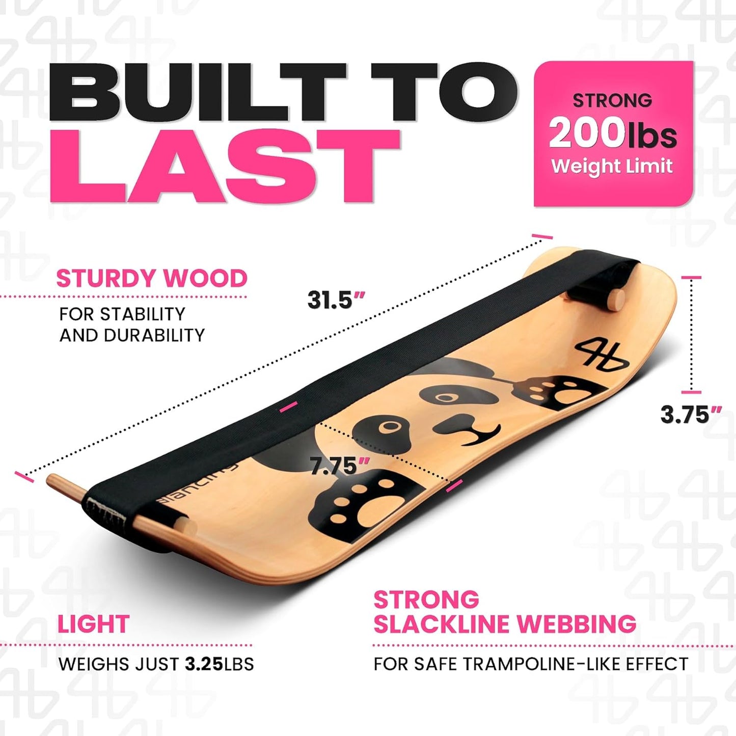 Balance Board for Kids - Slackline Wooden Wobble Board - Slackboard Balance Trainer for Coordination - Training for Skateboard, Snowboard, Football, Soccer, Baseball, Basketball Panda