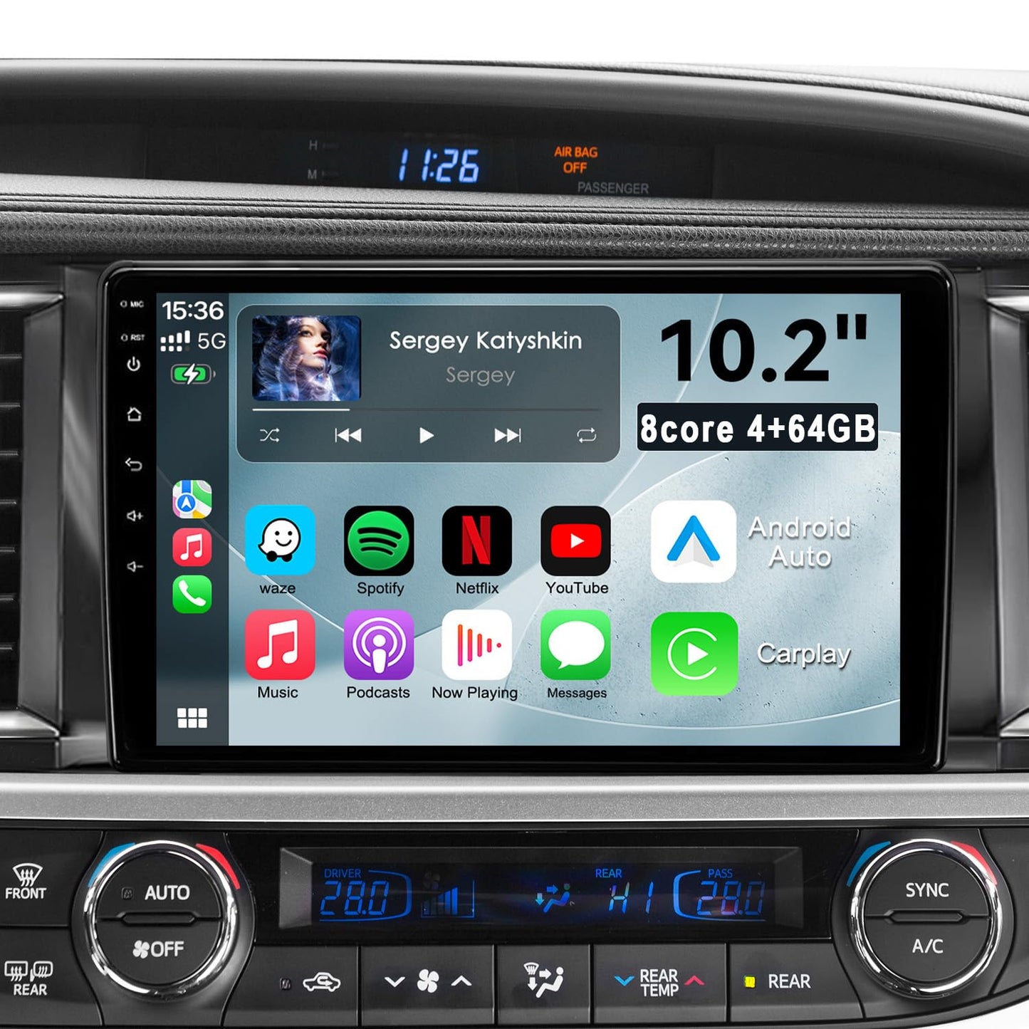 10.2'' Android 13 Car Radio Stereo for Toyota Highlander 2014-2019, Plug and Play Head Unit with CarPlay & Android Auto/1080P Backup Camera/AM FM Radio 10.2'' QLED TOUCHSCREEN
