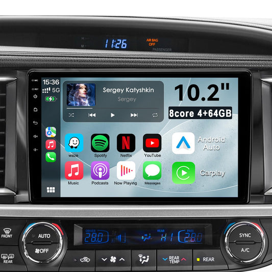 10.2'' Android 13 Car Radio Stereo for Toyota Highlander 2014-2019, Plug and Play Head Unit with CarPlay & Android Auto/1080P Backup Camera/AM FM Radio 10.2'' QLED TOUCHSCREEN