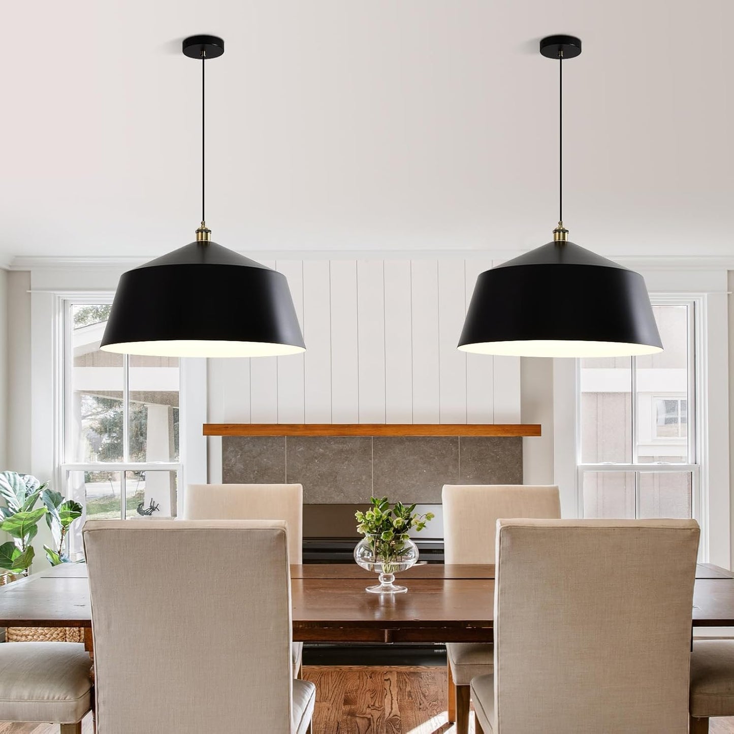 SONBORI Kitchen Island Farmhouse Large Black Pendant Light, 22-inch Interior ice White Pendant Light, Adjustable Pendant Light