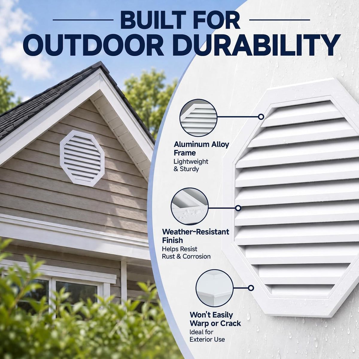 22.2"W x 22.2"H Oct Gable Vent for House Alloy Vertical Gable Shed Vent
