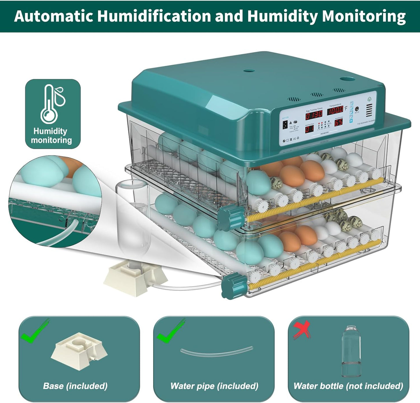 120 Egg Incubator, Incubator for Chicken Eggs with Automatic Egg Turning and Humidity Monitors, 5 Automatic Incubation Modes