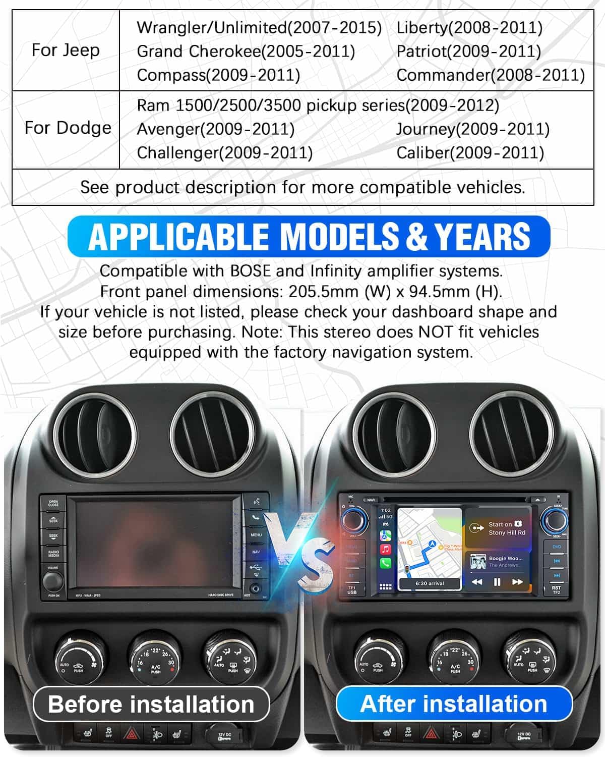 2026 Car Radio with CD/DVD Player for Dodge RAM 1500 2500 3500 (2009-2012), for Jeep Wrangle/Unlimited (2007-2015),Upgrade CarPlay&Android Auto,Online Navigation,AM,FM,Bluetooth