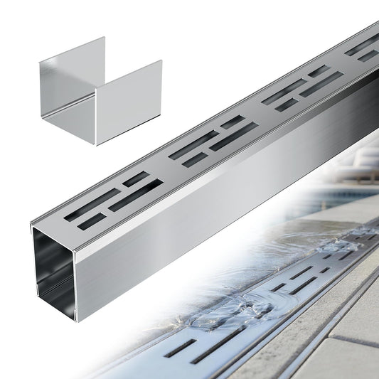 Channel Drain 1.97" W x 3.25 FT L x 2.76" H, 304 Stainless Steel Pool Deck Drain Channel with Connector for Pool Decks, Patios, Courtyards, Walkways and Pavers W1.25"H1.57"-3.3ft