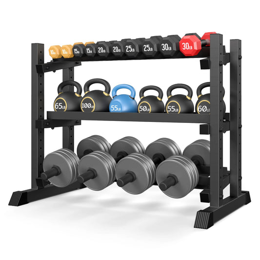 3-Tier Dumbbell Rack, 1200LB Capacity Adjustable Weight Rack for Home Gym, Heavy-Duty Weight Stand for Dumbbells Kettlebells & Weight Plates(Rack Only) 48X18.7X36inch
