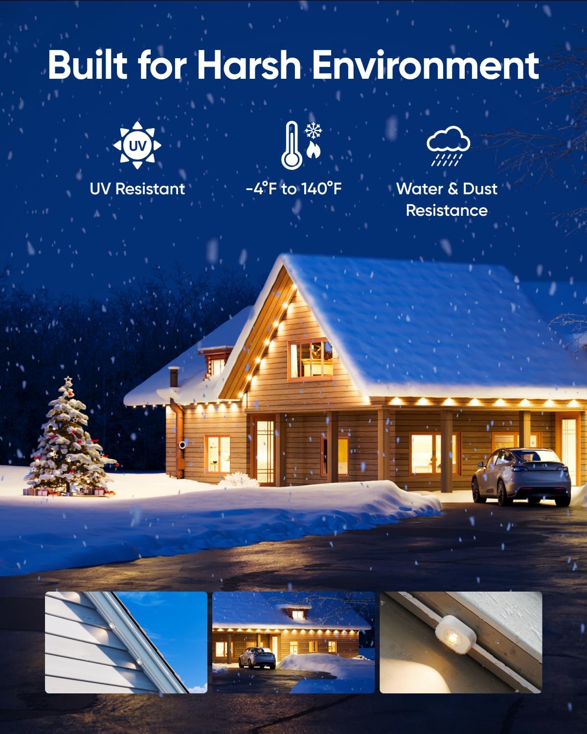 eufy Permanent Outdoor Light E120, 100ft with 60 Dual-LED RGB and Warm White Eave Lights, App Control, AI Light Design, Endless Themes for Halloween, Christmas Decor, Works with eufy cameras