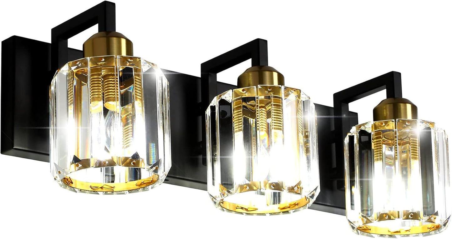 Bathroom Vanity Light Fixtures, Modern Crystal 3 Light Vanity Light Black Gold Bathroom Light Fixtures Crystal Bathroom Lights Over Mirror Sconces