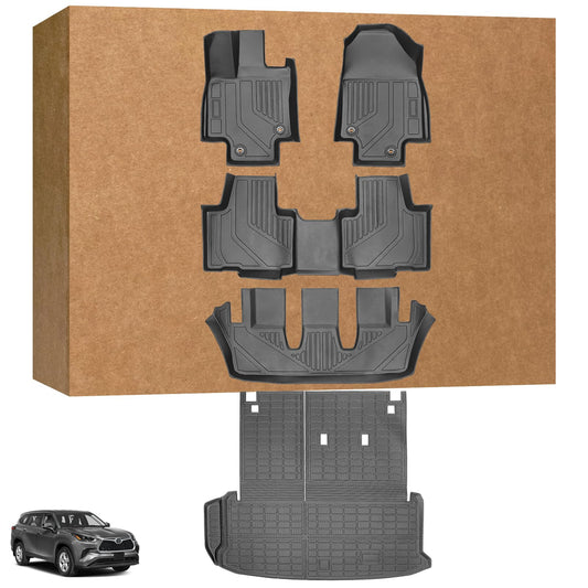 Floor Mats for Toyota Grand Highlander 2024 2025 2026,7 Seat, Hybrid & Gas, Custom Fit Grand Highlander Floor Mats, TPE All Weather 1st & 2nd & 3rd Row & Cargo Liner & Seatback Mat