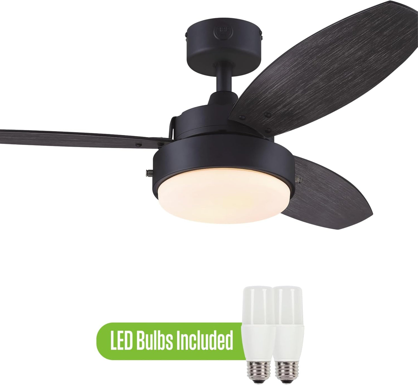 Westinghouse Lighting Alloy Contemporary Indoor/Outdoor Ceiling Fan, LED Light Fixture with Opal Frosted Glass, 42 Inch, Matte Black Finish