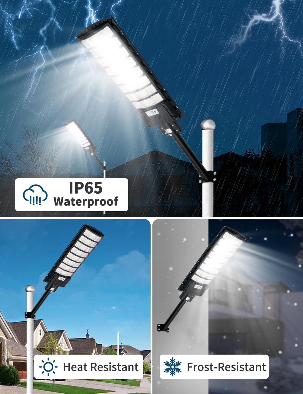 papasbox Solar Street Light 1000W - 6500K LED Solar Power Street Lights with Panel 99000LM Dusk to Dawn Outdoor Flood Lighting Waterproof IP65