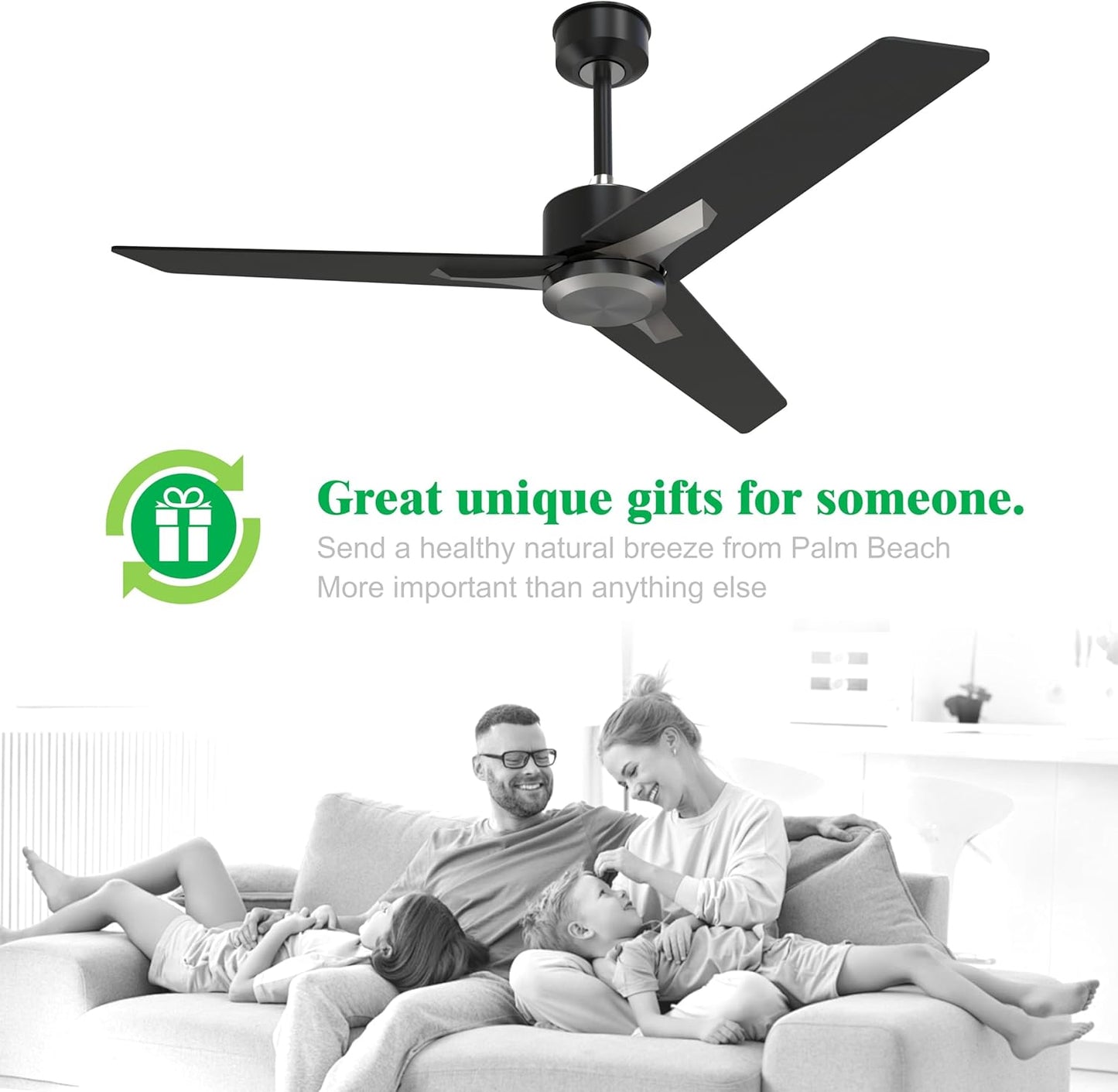 Fande-Aire Ceiling Fan no Light - Outdoor Ceiling Fan, 52 inch Ceiling Fan Without Light with 3 Blade and 3 Speeds for Patios, Bedroom Living Room,