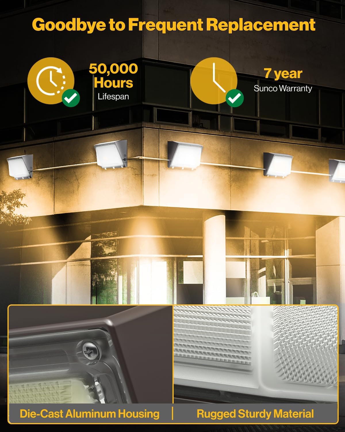 Sunco 120W LED Wall Pack Outdoor Dusk to Dawn Photocell Sensor Industrial Dimmable Waterproof Commercial Grade Security Warehouse Parking Lot, 3000K