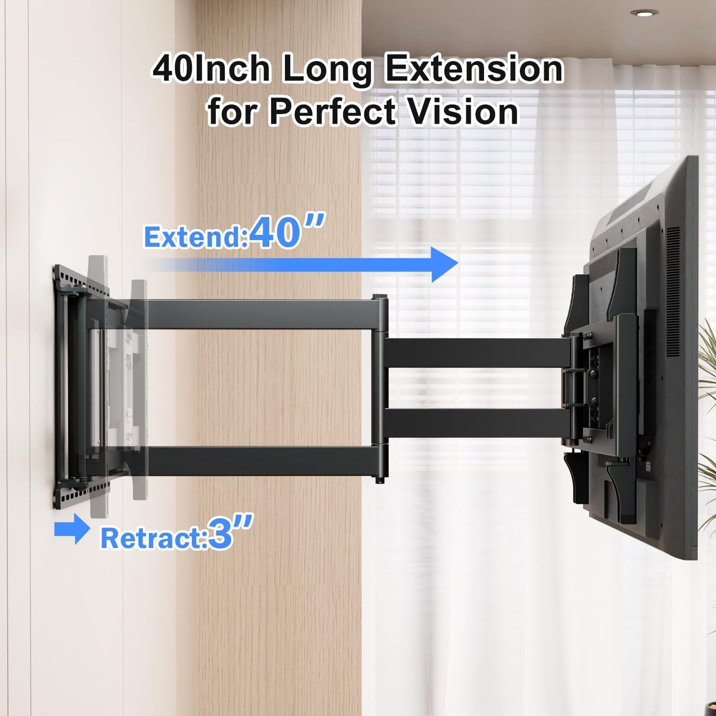 Suptek Full Motion Long Arm TV Wall Mount for 42-90 Inch TVs, 40 Inch Extension, Swivel & Tilt, Supports Max VESA 800x400mm, 155 lbs Load Capacity,