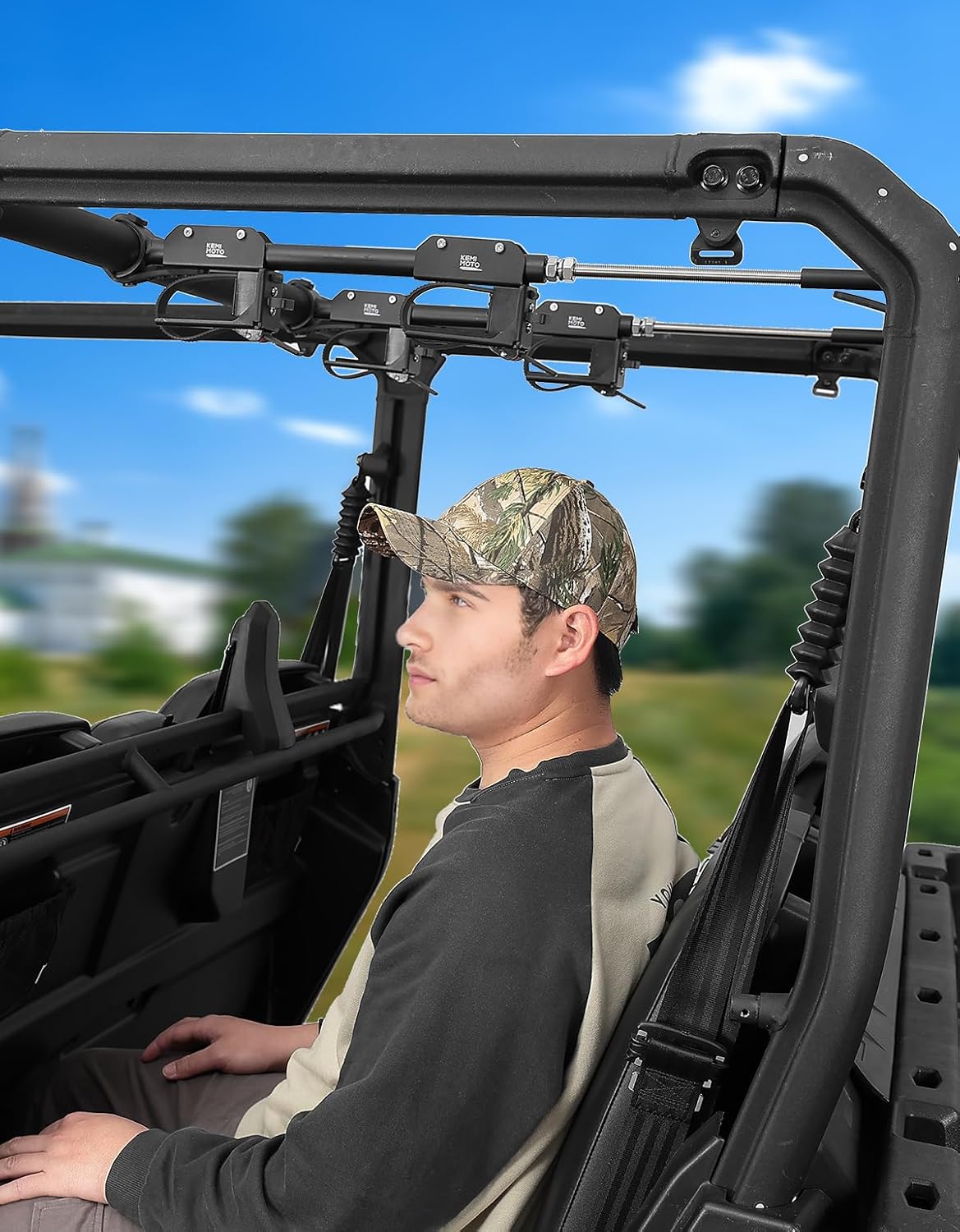 UTV Overhead Hunting Tool Holder Rack, Hunting Tool Holder Roof Mounted Bow Rack for 21 in - 28 in Roll Bars