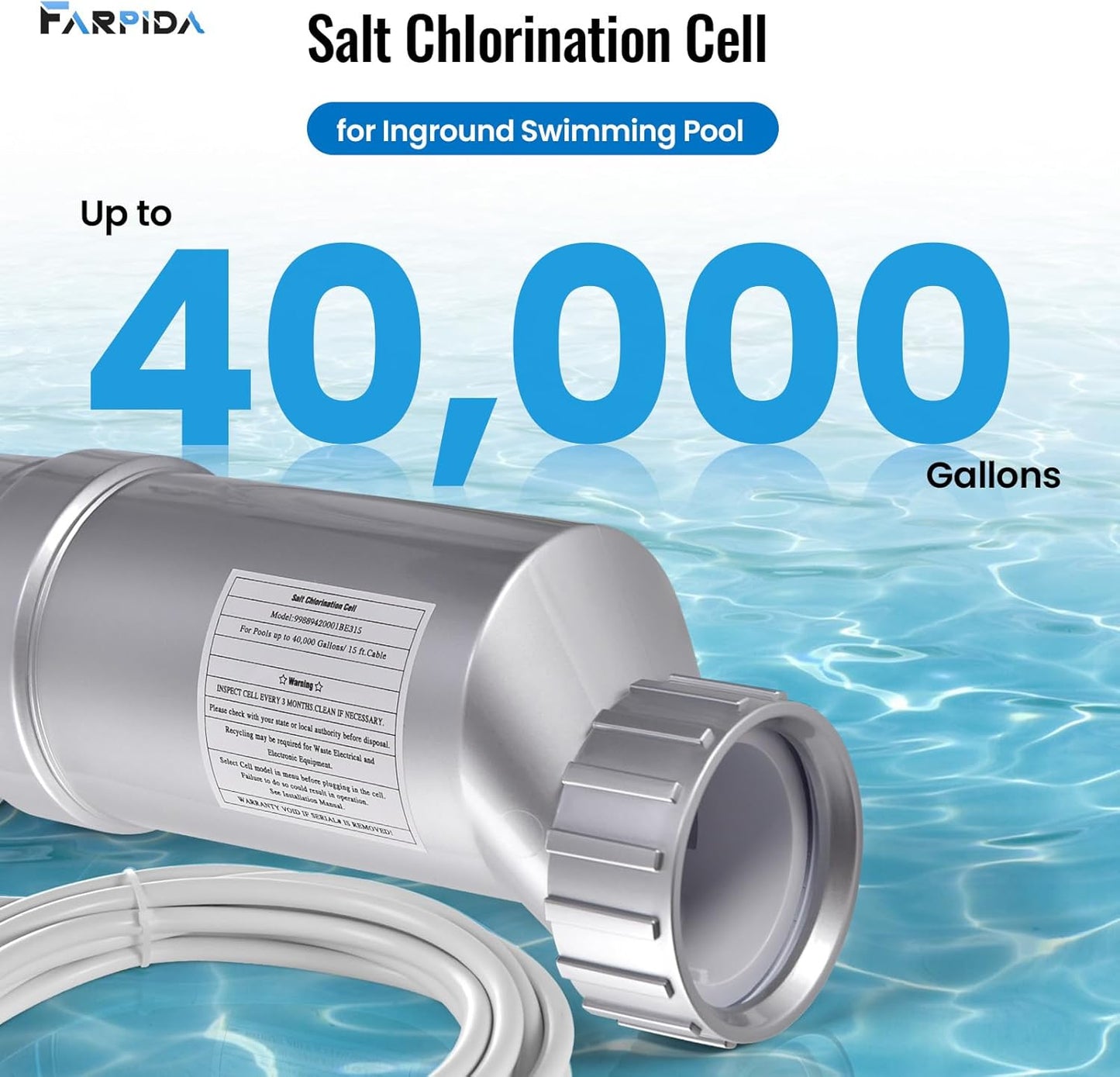 T-15 Salt Cell Replacement for Hayward W3T-CELL-15, 3+ Year Titanium Core, Cuts Chlorine Costs Up to 56%, Compatible with AquaRite/AquaTrol/ProLogic/AQ-Logic Firmware 1.50+, 40,000 Gallon Pools