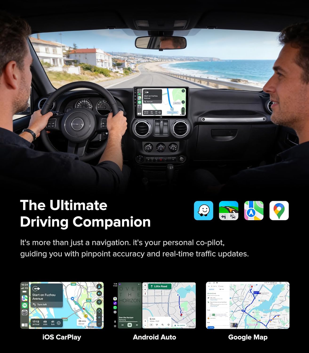 QLED Linux Car Stereo for Jeep Wrangler JK 2007-2018, Dodge Ram 1500 Radio 2009-2012 - Fast Boot Wireless CarPlay & Android Auto, AHD 1080P Backup Camera, Bluetooth, SWC, Dash Kit