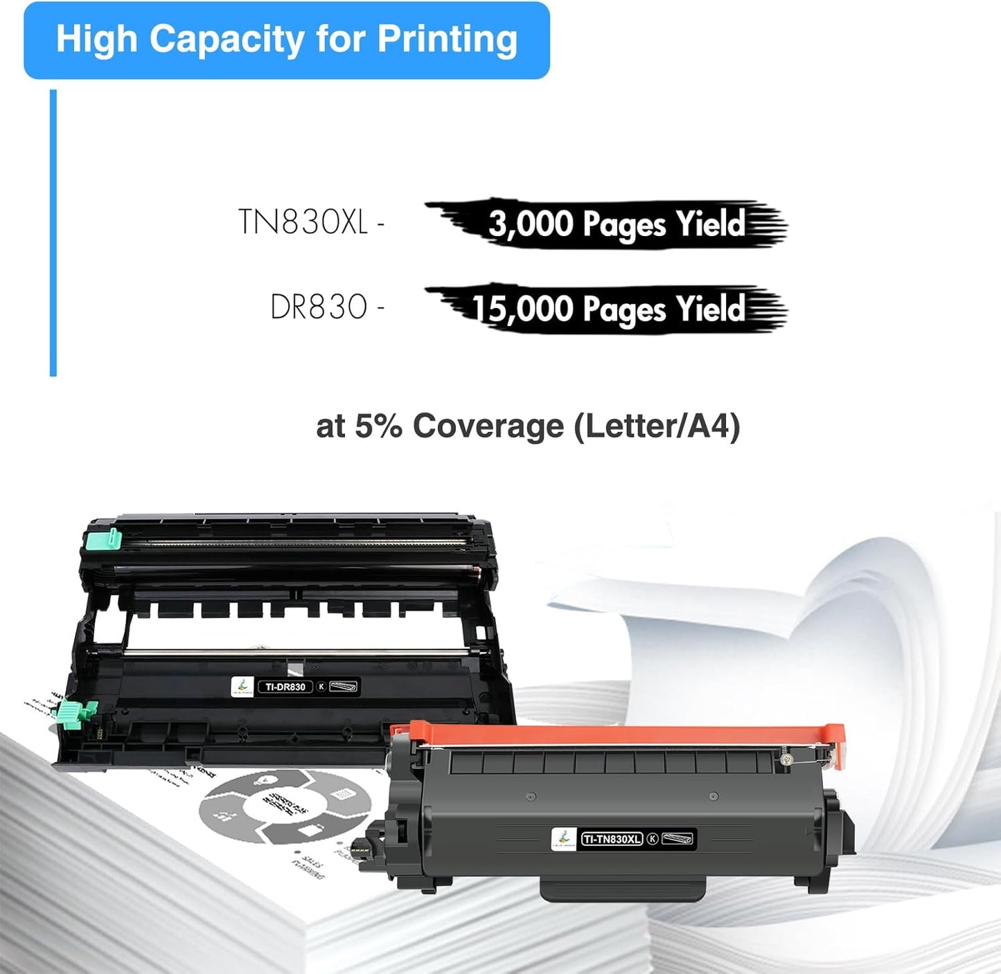 TN830XL TN830 Toner Cartridges DR830 Drum Unit Compatible for Brother TN 830XL 830 DR 830 DR-830 Drum Unit for HL-L2460DW DCP-L2640DW MFC-L2820DW HL-L2405W HL-L2480DW HL-L2400D Printer(3 Pack)