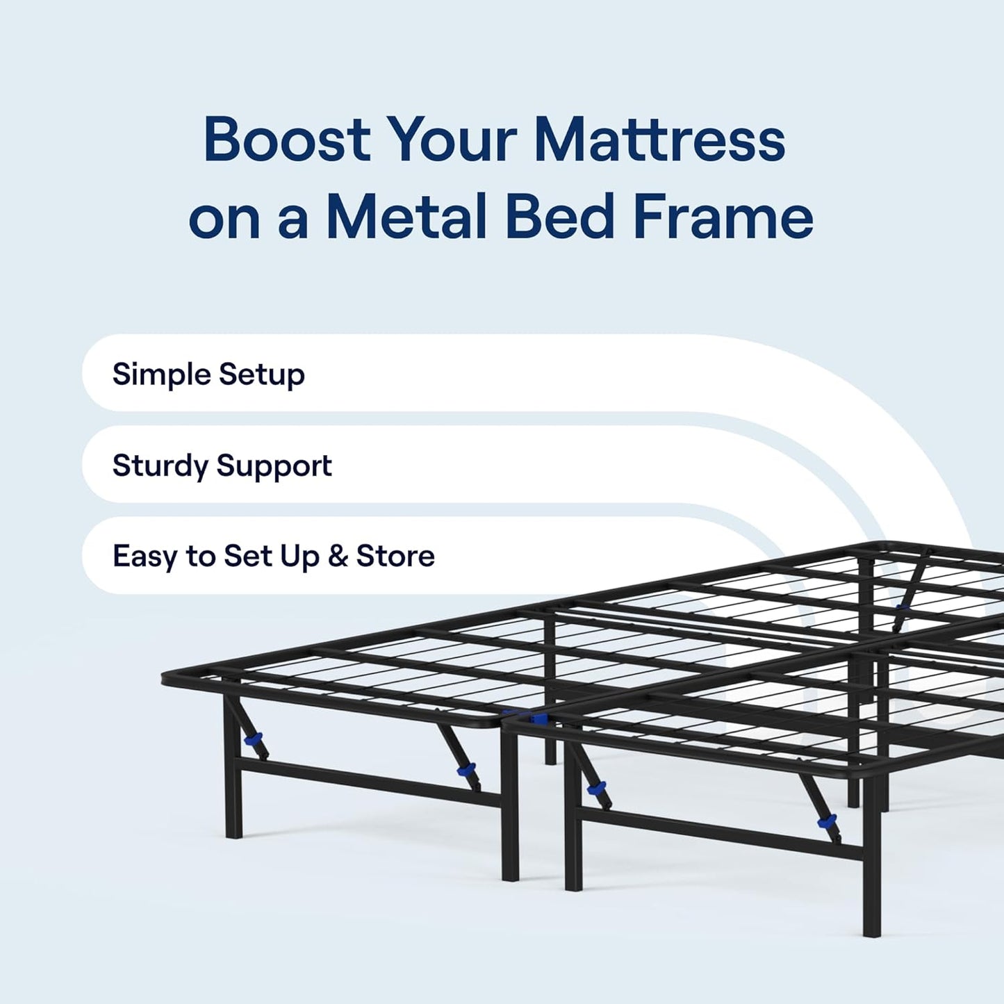 Nectar Foldable Metal Platform Bed Frame - Cal King - Tool-Free Easy Set Up - 14 Height - Classic, Durable Design - Sturdy Coated Steel Frame - No