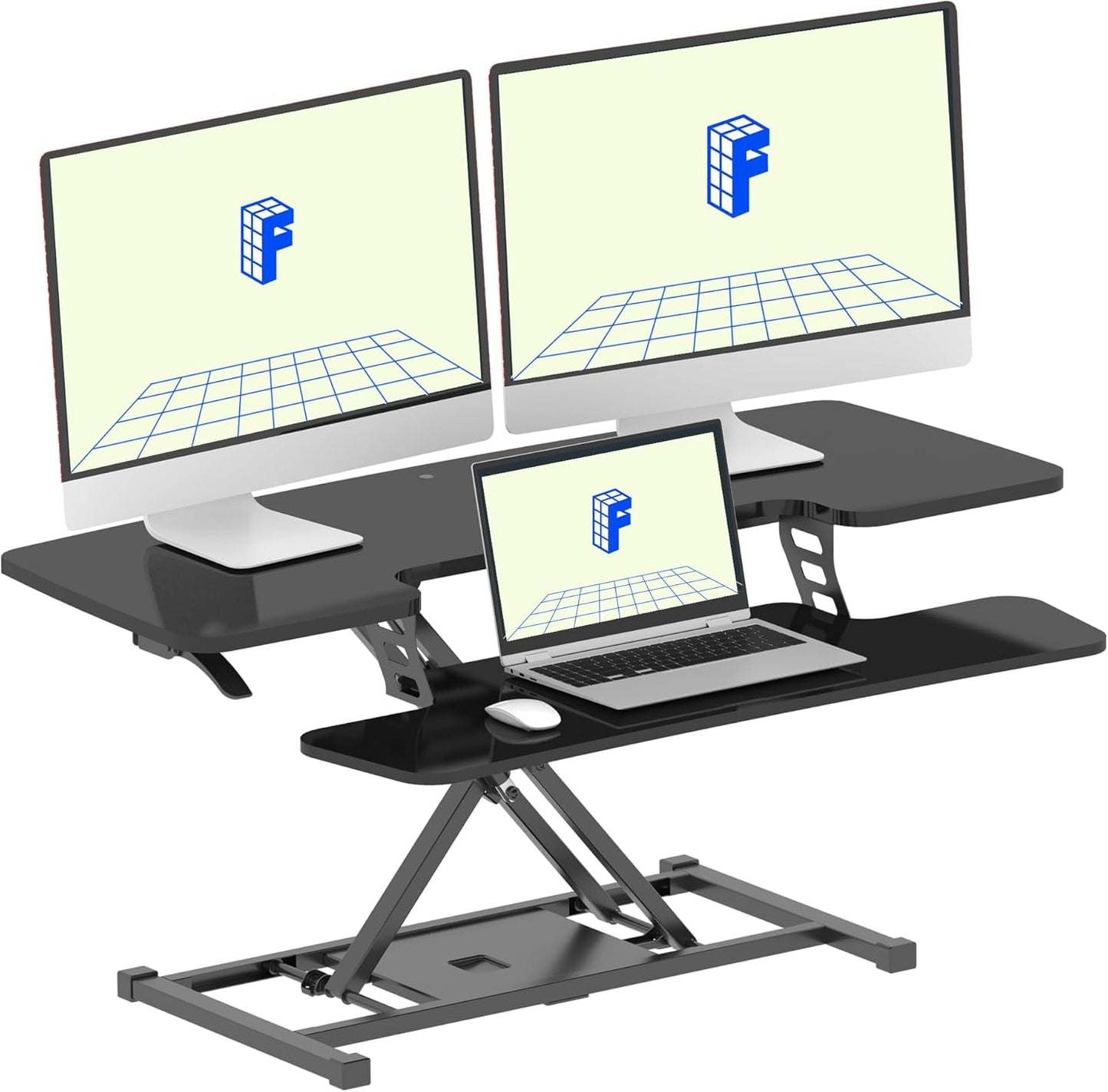 42 inch Desk Converter Laptop Workstation, Sit to Stand Dual Monitor with Wide Keyboard Tray