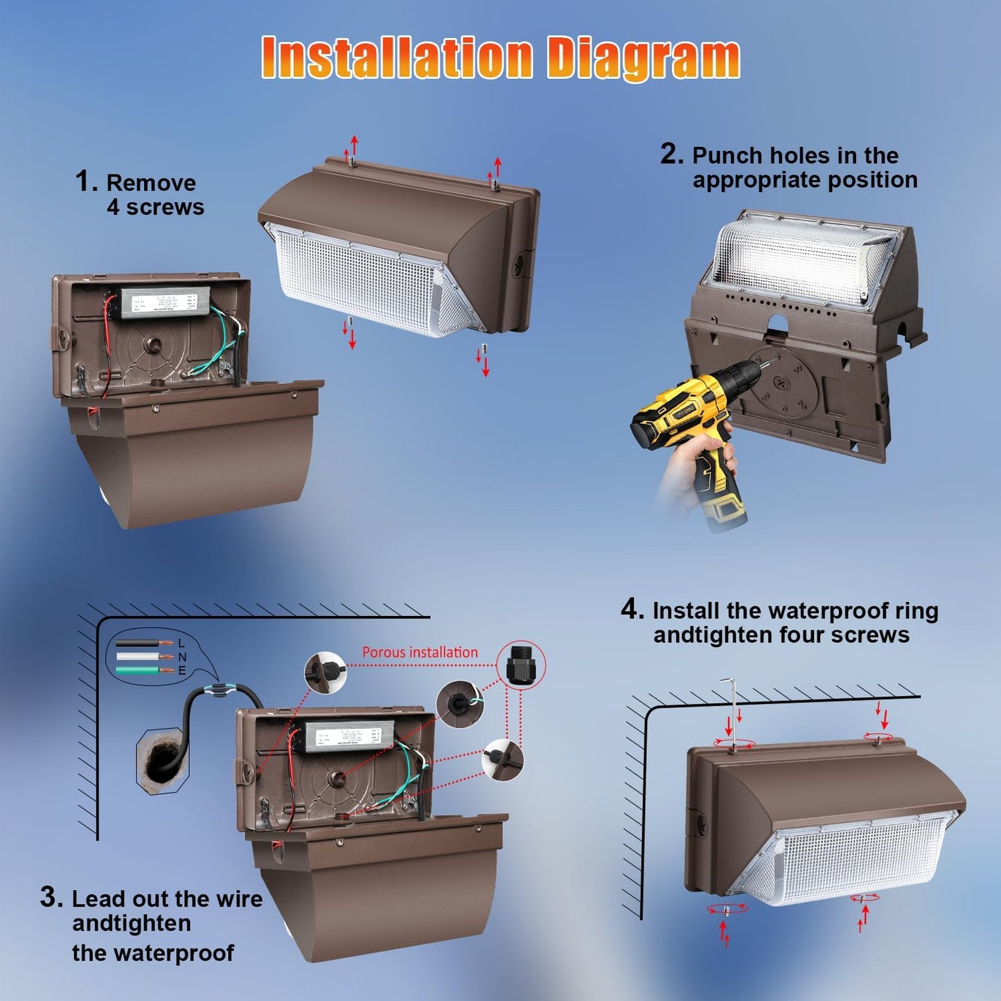 150W LED Wall Pack Light with Dusk to Dawn Outdoor Lighting 4 Pack 5000K 100-277V IP65 Waterproof for Barn Back