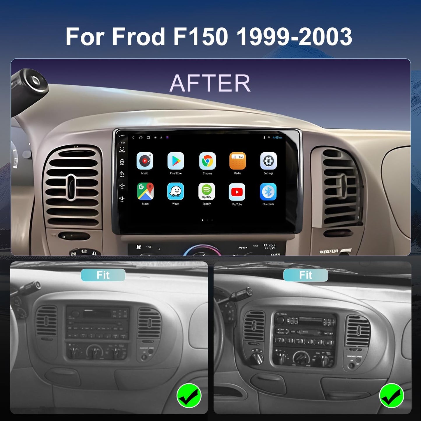 QLED Radio for Ford F150 1999 2000 2001 2002 2003 Upgrade,Touch Screen Stereo Replacement,Wireless carplay Android auto,Free Camera