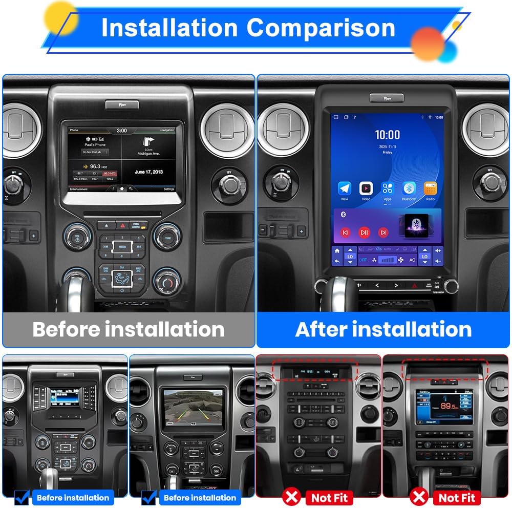 12.1" T-Style Android 15 Car Radio for Ford F150 2013-2014, 8-Core CPU 4GB+64GB with 4G SIM | Wireless Carplay & Android Auto | GPS | WiFi Bluetooth | FM AM RDS | SWC | DSP
