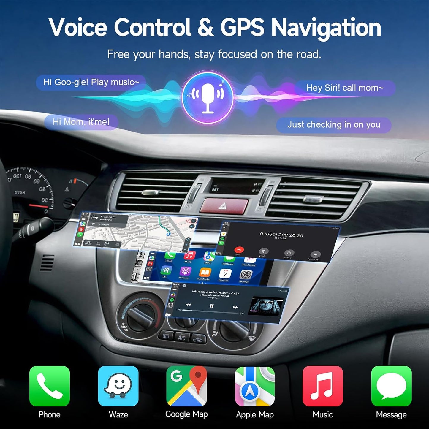 6.86" Car Stereo Single Din Car Radio with Apple Carplay & Android Auto | Wired Mirror Link, Bluetooth 5.1, IPS Touchscreen, HD Night Vision Backup Camera, FM Radio, EQ, SWC,USB&Type-C Fast Charging