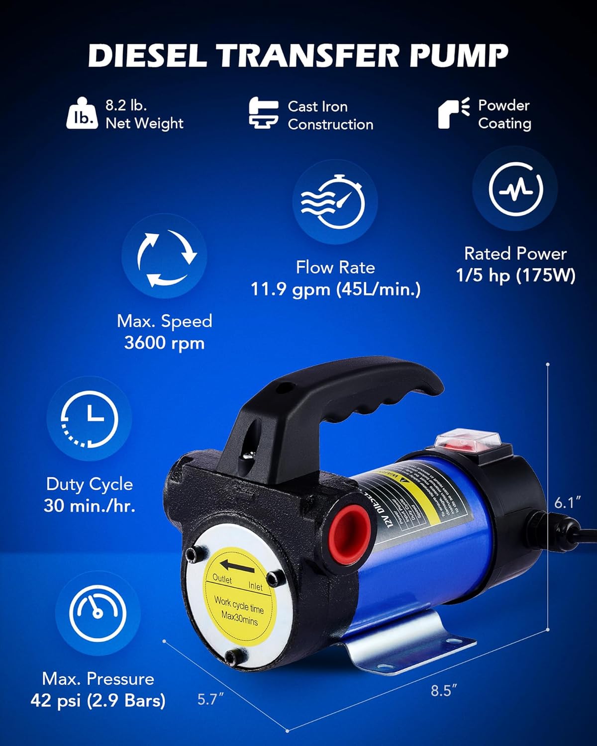 Motor Tech Diesel Transfer Pump Kit, 12V Fuel Transfer Pump Kit with Nozzle & Hoses, Portable Electric Fuel Pump for Transformer Machine with Carry