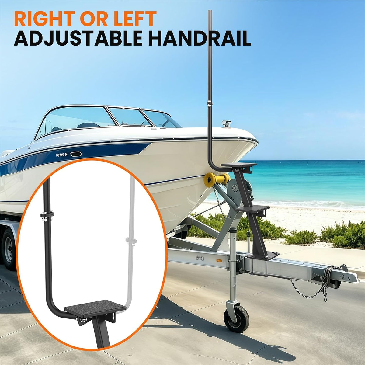 Heavy Duty Boat Trailer Steps, Fits 3"x3", 4"x4" & 3"x5", 880 lb Capacity Front-mounted Boat Trailer Steps 1