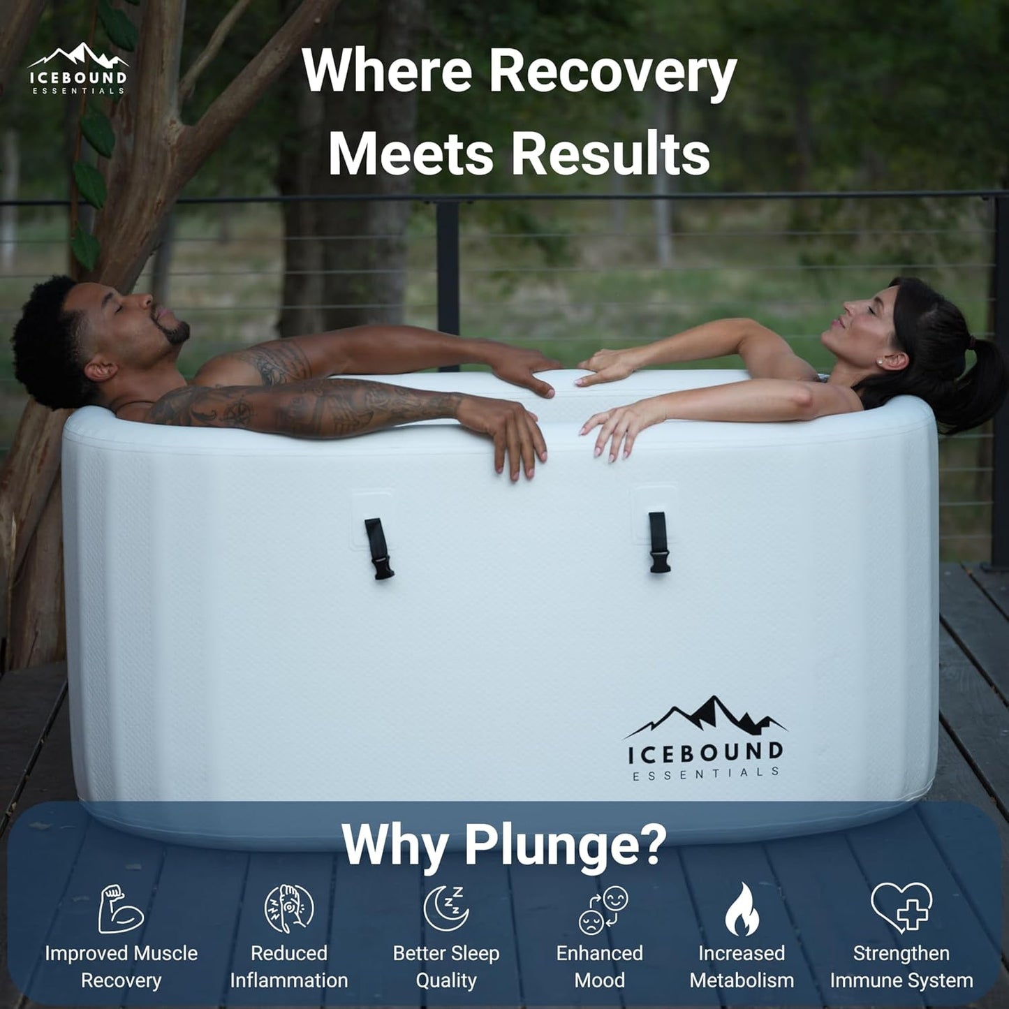 Icebound Essentials Immersion Cold Plunge  135 Gallon Ice Bath and Cold Plunge Tub  Chiller Compatible Connections  Inflatable Cold Plunge - Durable,