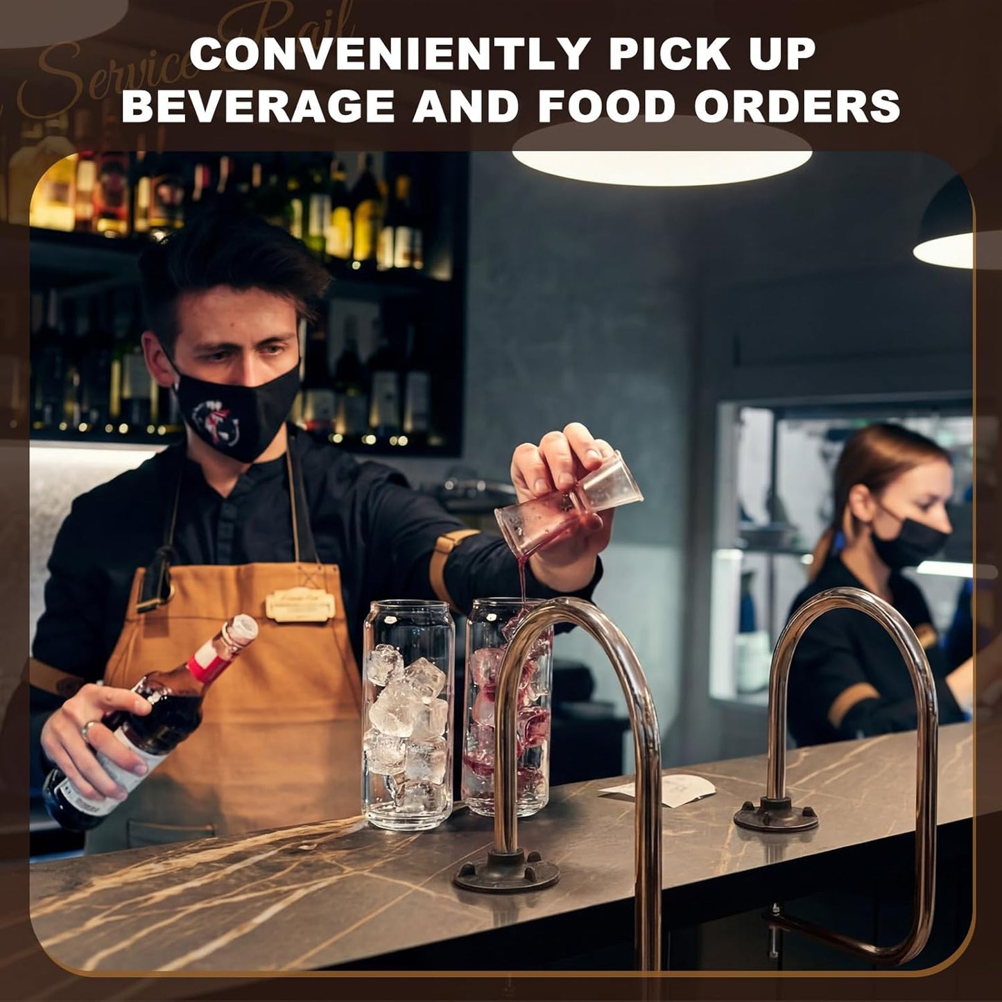 2 Pack Service Rail Single Arm Bar Service Rail Waitress Stall Silver Chrome Finish Tubing Area for Waitstaff to Retrieve Drinks, Avoid a Busy and Hectic Crowd for Staff