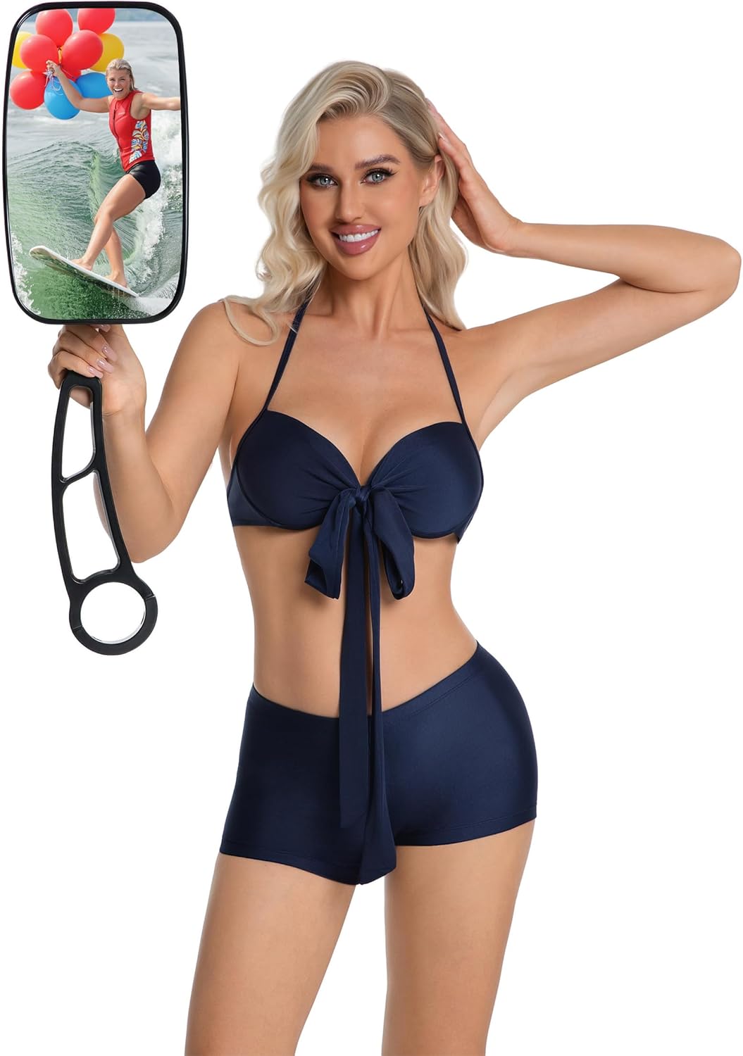 Wakeboard Tower Mirror Black, 7x13" Convex Boat Rear View Mirror, All-Black Stable Mount, 360° Adjustable Ball Joint, Fits Wake Towers up to 2.5", for Wake Surf, Ski Boat & Tubing