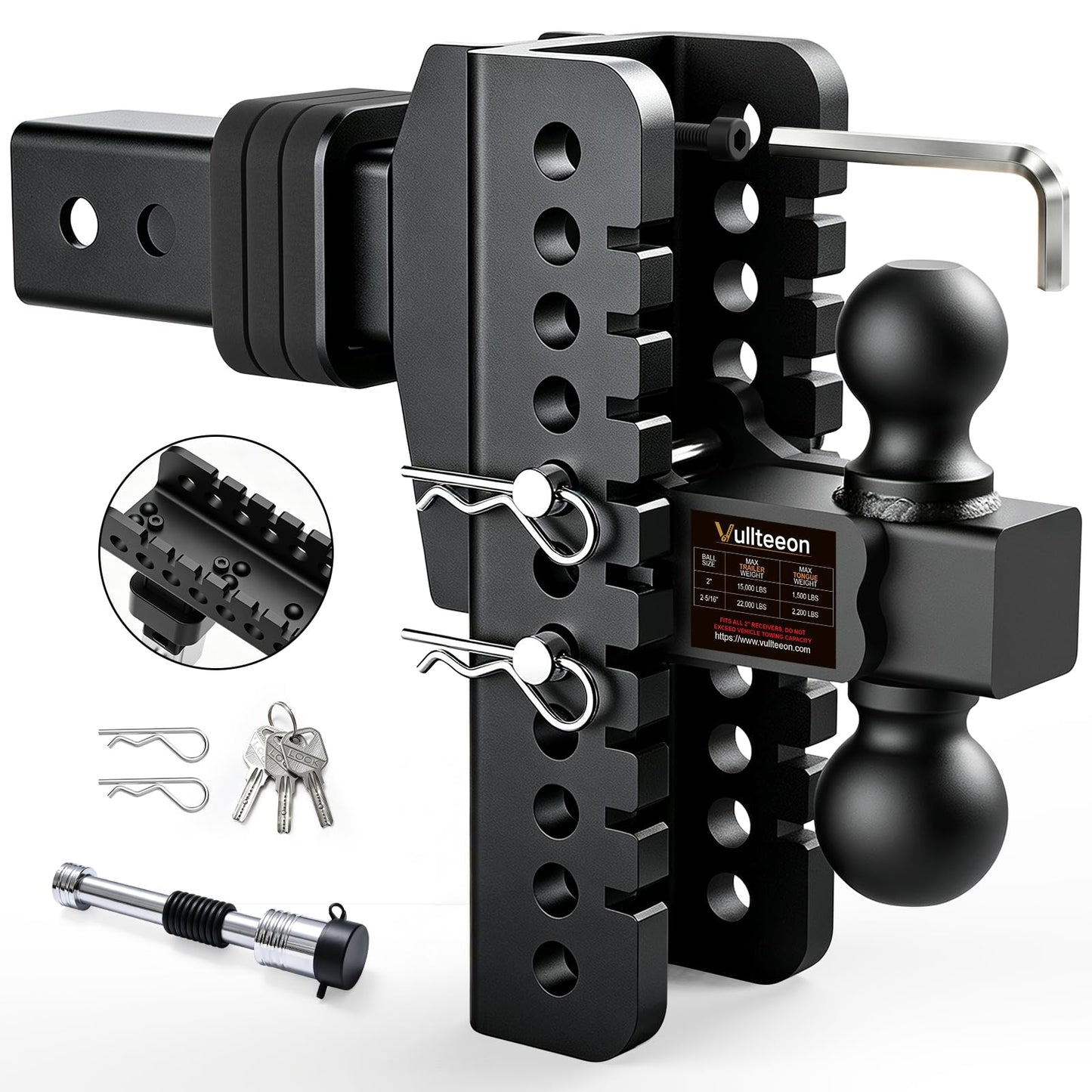 Adjustable Trailer Hitch,Upgraded 8'' Drop Hitch for 2 ''Receiver | Adjustable Tow Hitch with 2" & 2-5/16" Balls, Heavy Duty Truck Hitches for RV, Boat,Cargo,Slot-Fit Design, 22000 LBS GTW