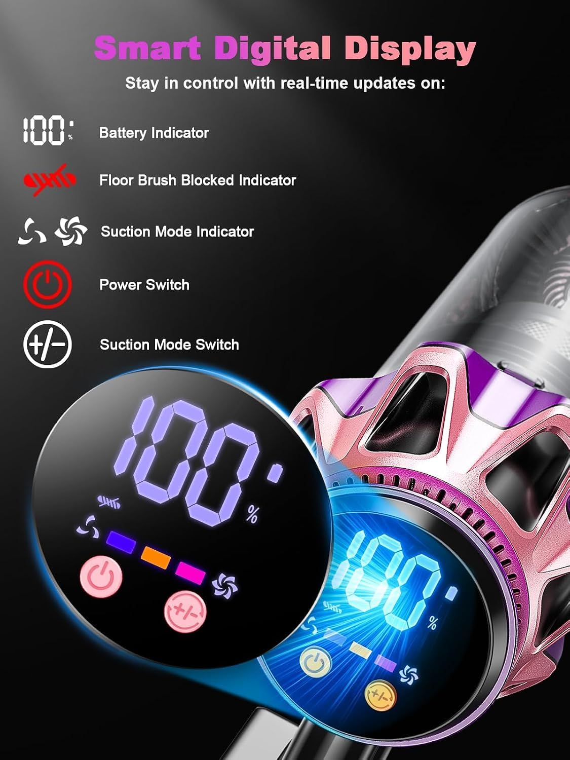 Cordless Vacuum Cleaner, 50KPa 45Mins 9-in-1 Self-Standing Stick Vacuum